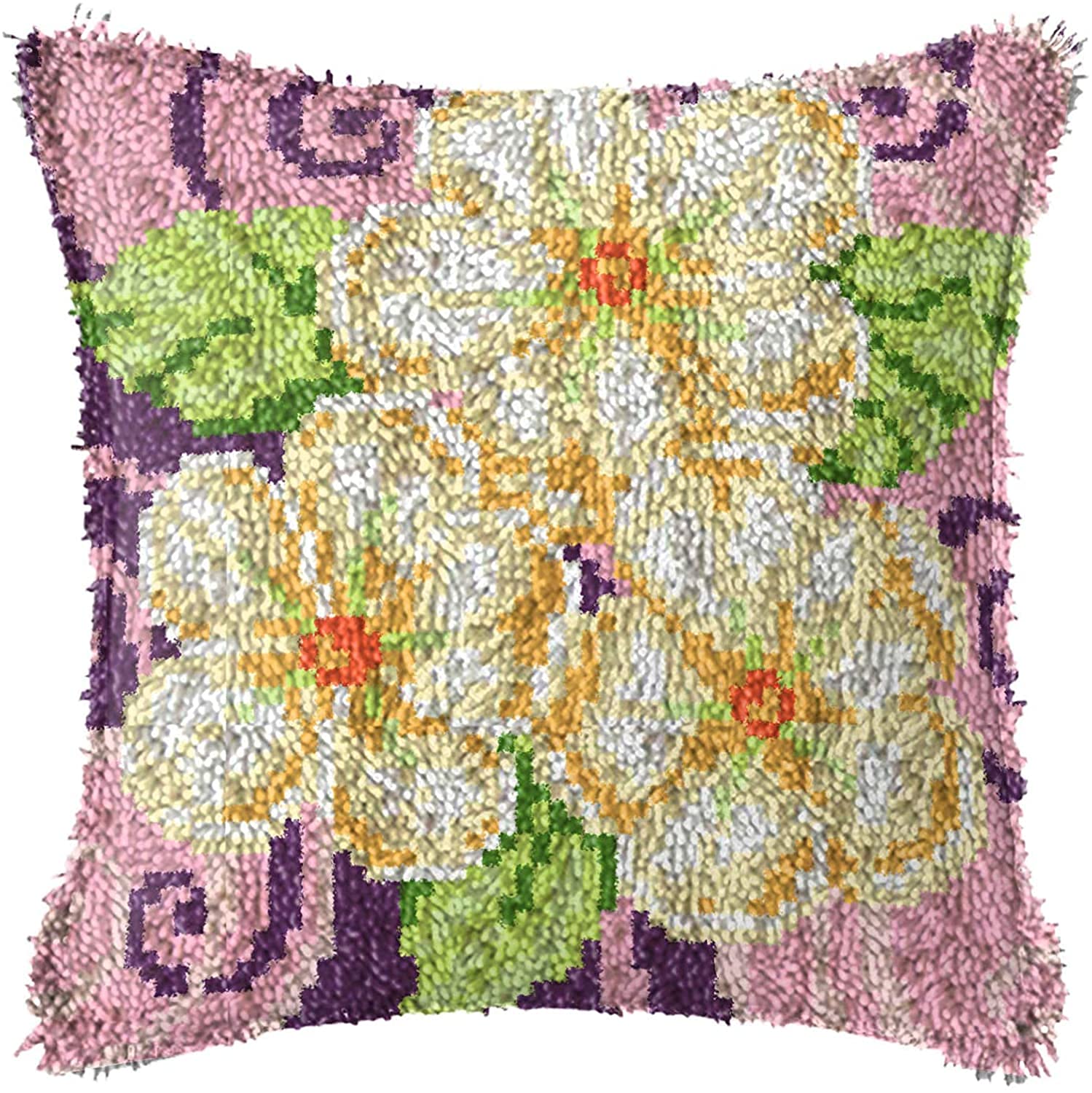 WLYX DIY Throw Pillow Cover Carpet Durable Cartoon Cushion Cover, Door Latch Hook Kit, Make Kits With Colorful Patterns, Printed As Good Gifts For Children (Color : D, Size : 17 * 17In)