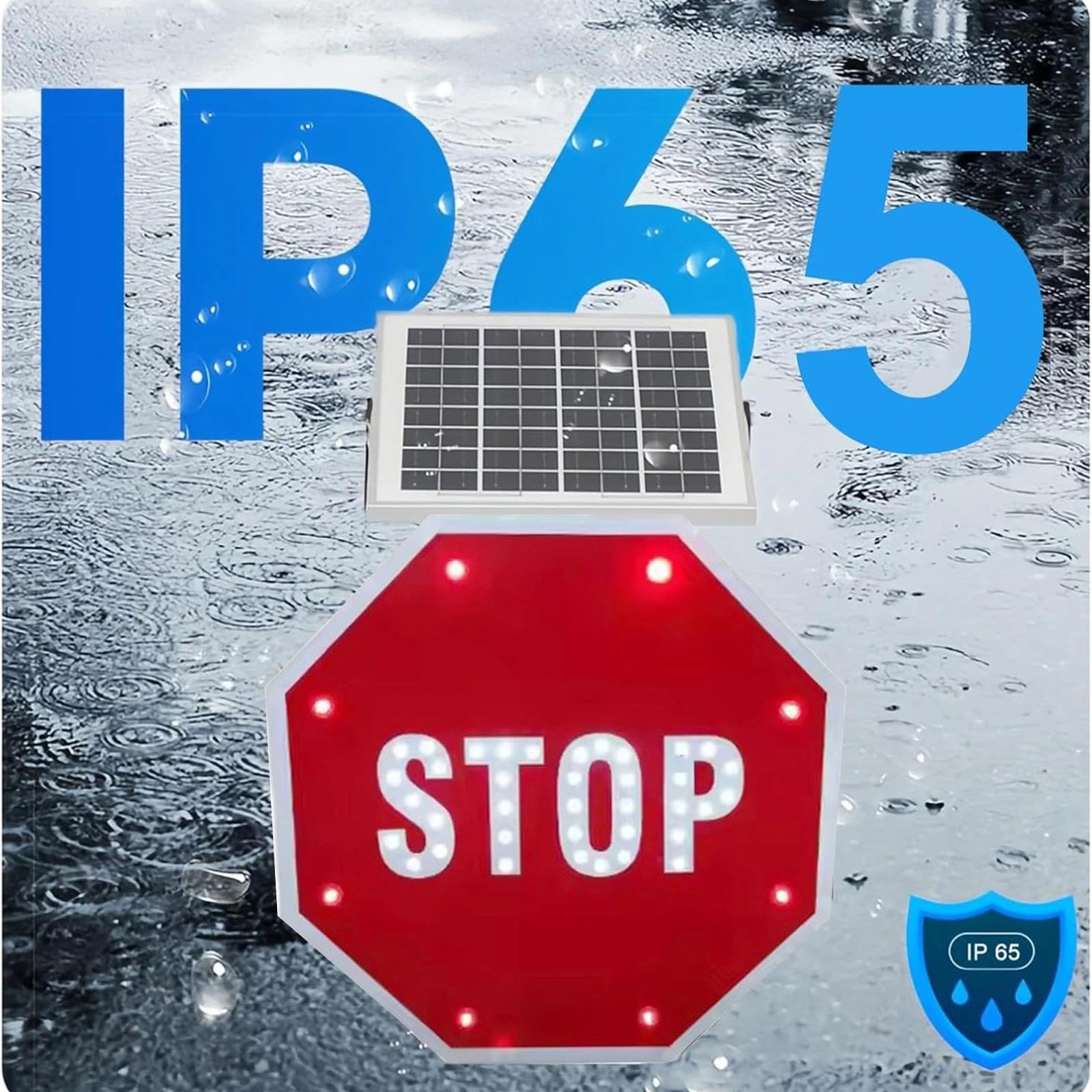 45cm Señal De Stop LED Solar, Señal De Tráfico Reflectante Octogonal Intermitente, Resistente Al Agua IP65, Para Entradas De Vehículos, Cruces Escolares Y Carreteras Rurales(Roja,45cm)