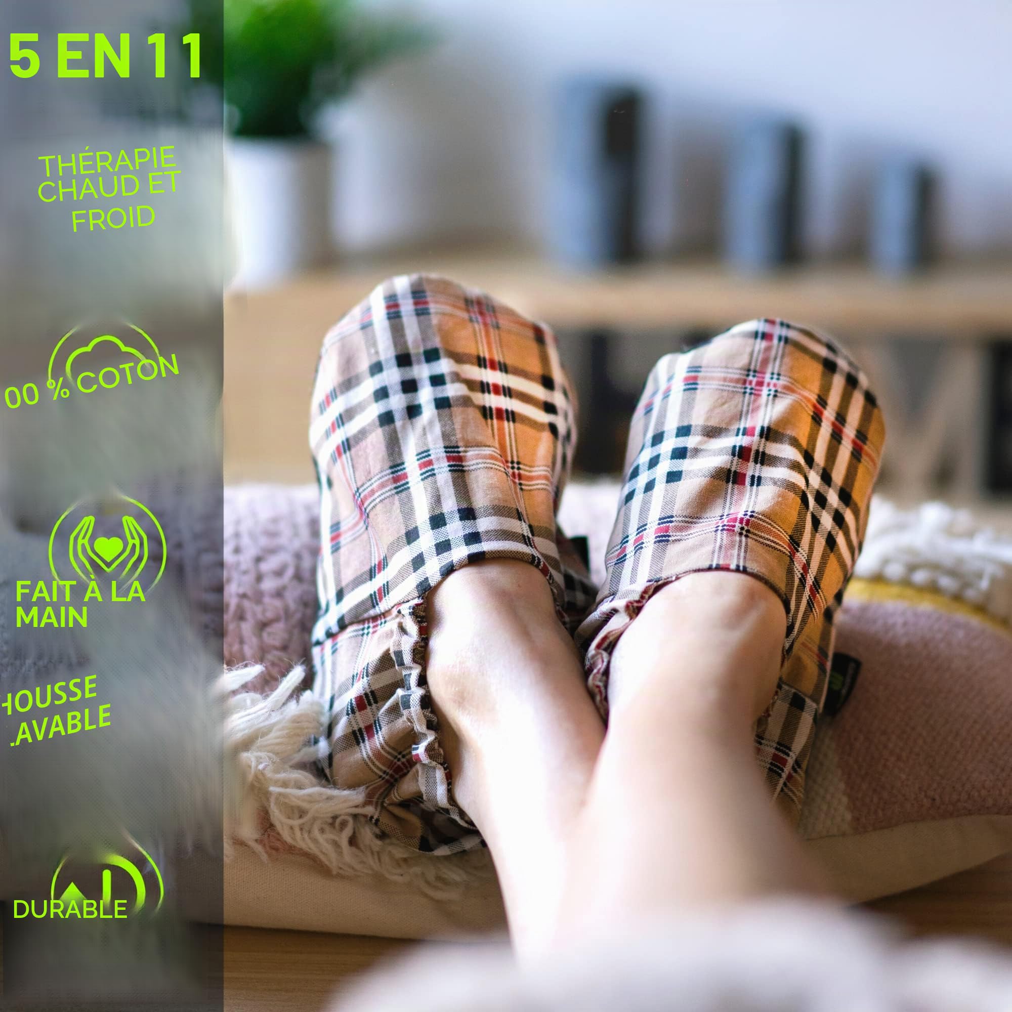 Feel Recovery Chaussons Chauffants Micro Ondes - Pantoufle Chauffante au Micro-Onde - Bouillotte Pieds Froids - Housse Lavable, 100% Coton et Odeur de Lavande (Oxford, S/M)