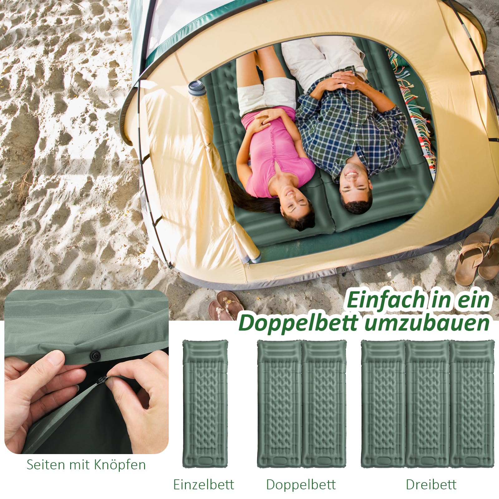 Camping Isomatte Selbstaufblasend 2025 Nue,12cm Verdickte Luftmatratze mit Verstärkter Luftsäulen-Struktur,Fußpumpe,16cm Kopfkissen,Reißfestes,Ultraleicht & Kompakt für Outdoor,Wandern,Strand