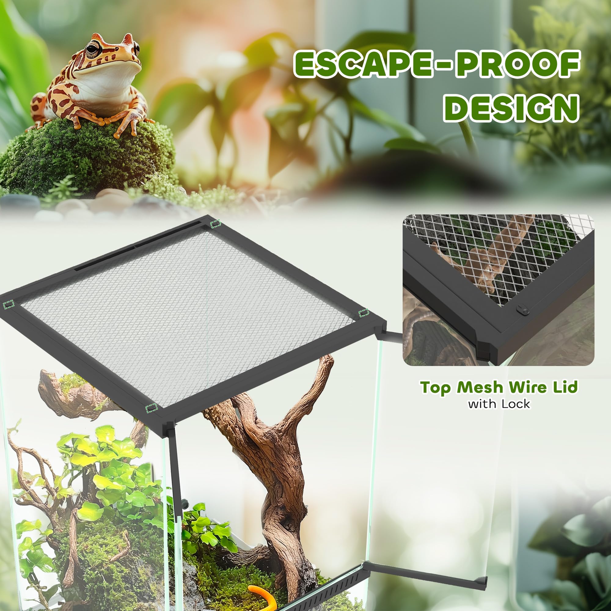 PawHut Terrarium aus Glas, für Reptilien, mit Belüftung, 30 x 30 x 45 cm | 40 l, Frösche, Eidechsen, Schlangen, Schildkröten, Schildkröten