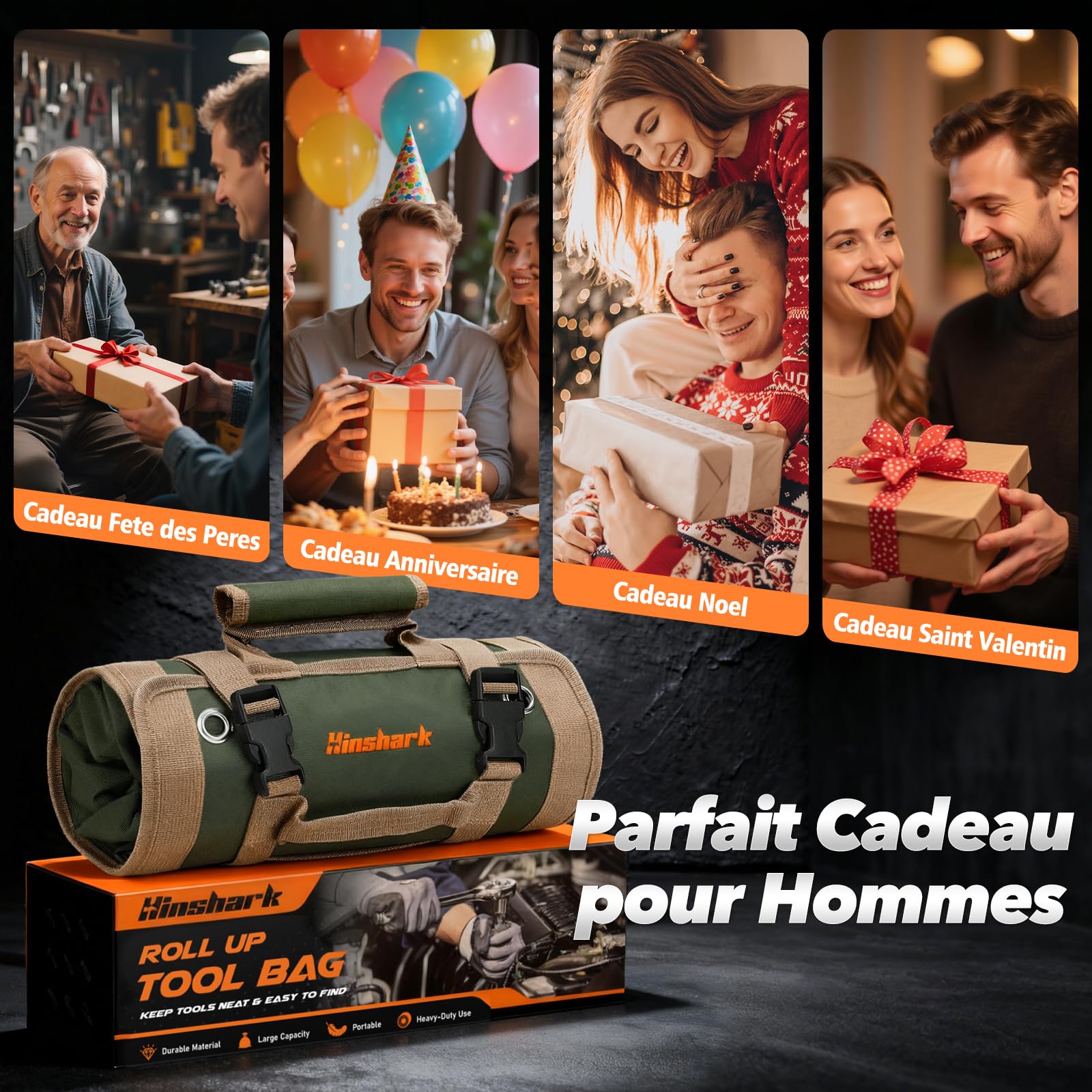 Hinshark Cadeau Homme, Sac à Outils Enroulable, Idee Cadeau Anniversaire Homme Noel Original, Gadget Insolite Utile, Cadeau Papa, Idée Cadeau Secret Santa, Fete des Peres