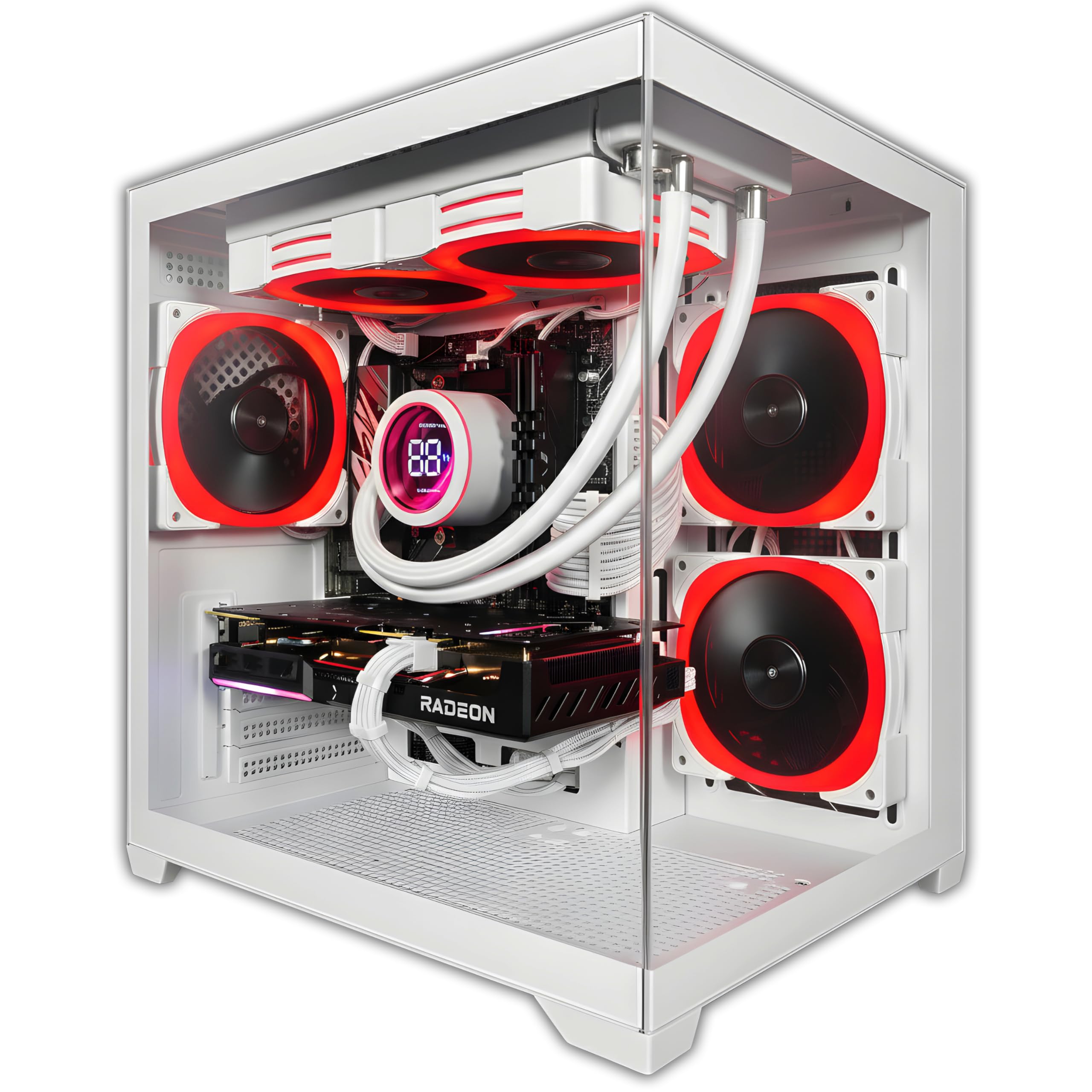 SAAV Prebuilt Gaming PC Bundle Desktop Tower AMD Ryzen 7 5800X GeForce RTX 5060 8GB GDDR7 32GB DDR4 1TB NVMe WiFi 6 Bluetooth Windows 11 White AIO Liquid Cooled RGB Computer PC Gaming