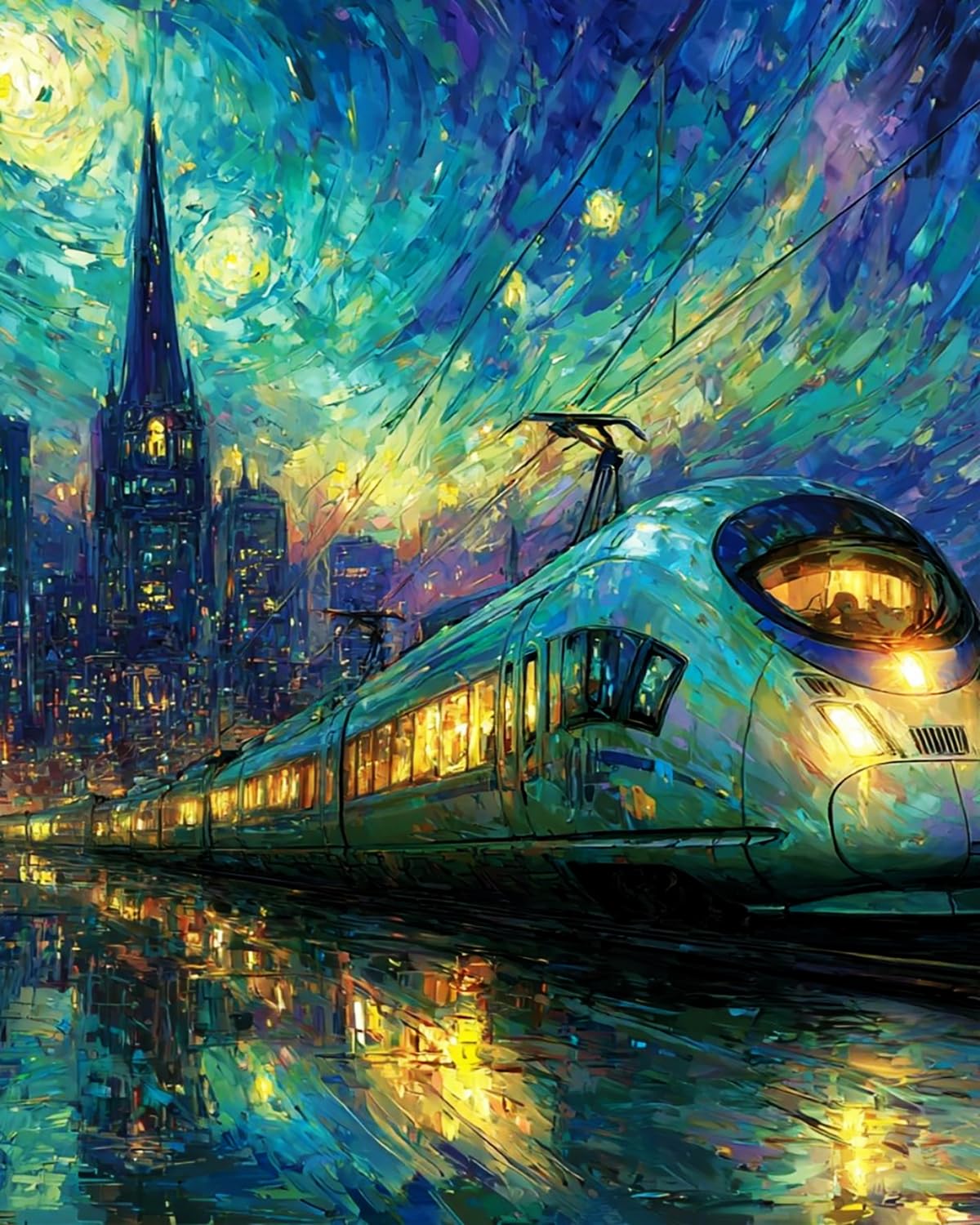 Liubaishi Multicolour Paint By Numbers For Adults, 16X20 Inch Acrylic Canvas Painting Kit, Night Train City Scene