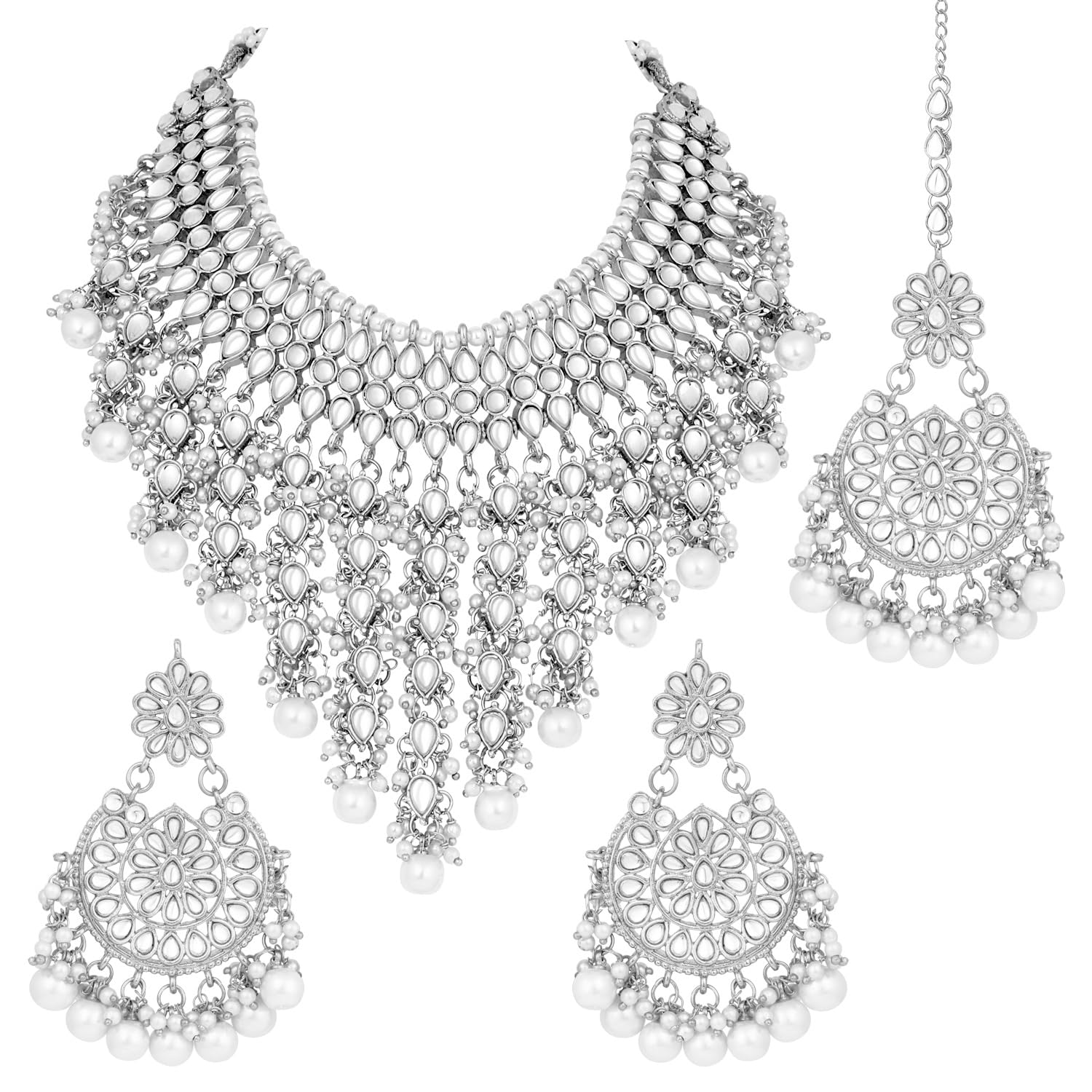 peora Kundan Faux Pearl Necklace & Jewelry Set Gift for Women-picture-14