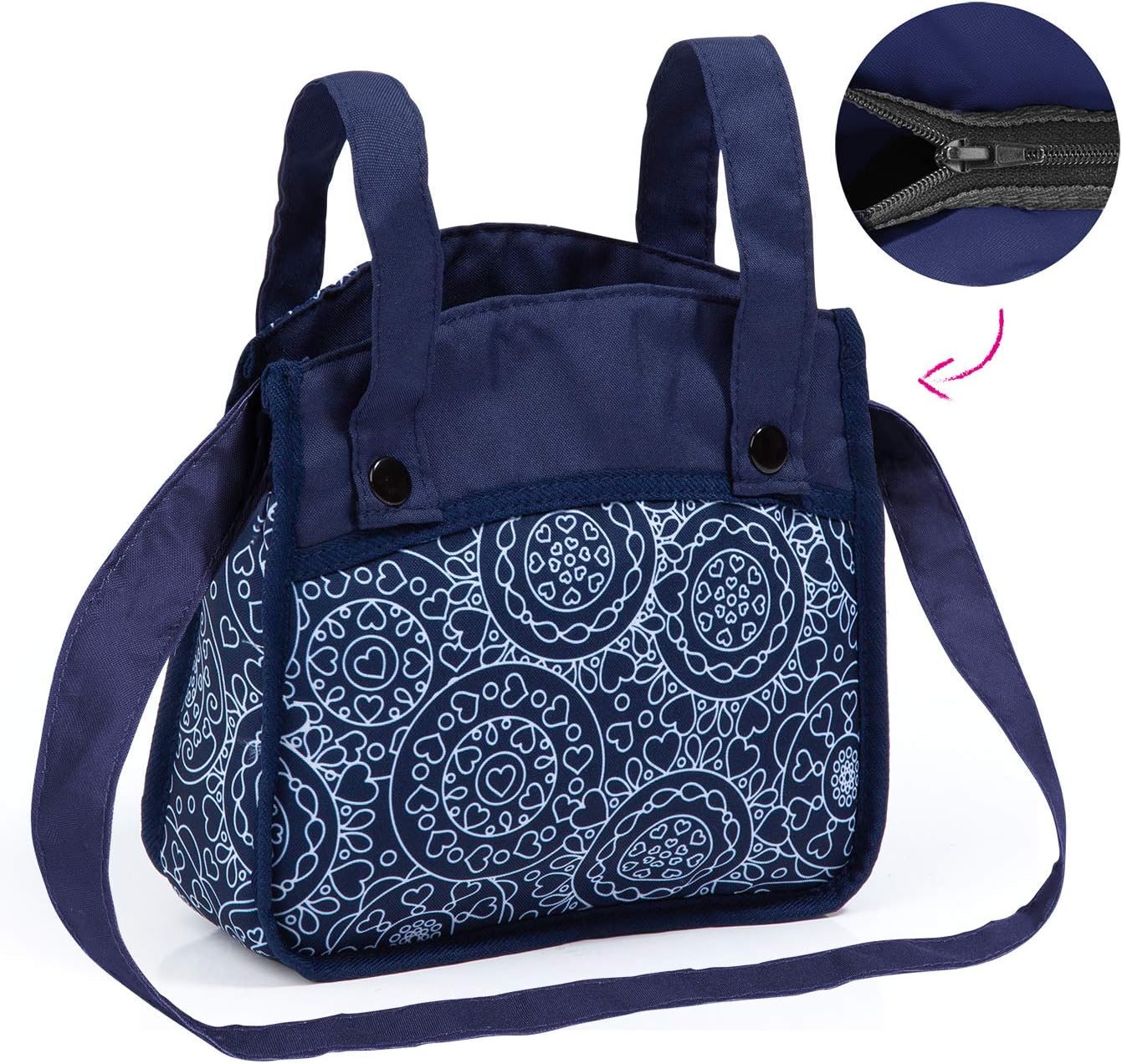 Bayer Design 18403AA Stroller, Doll Combi Pram Neo Vario with Changing Bag and Underneath Shopping Basket, Foldable, Swivel Front Wheels, Blue with Pattern Classic