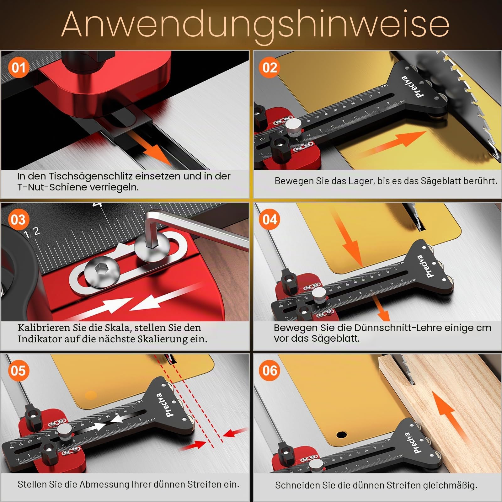 Tischkreissägenführung, Fräsanschlag Sägeanschlag mit 3 Rollen 9,5x19 mm U-Schlitz / 6x9 mm T-Schlitz – für wiederholte schmale Streifenschnitte, Ideal für Holzleisten & Furnier