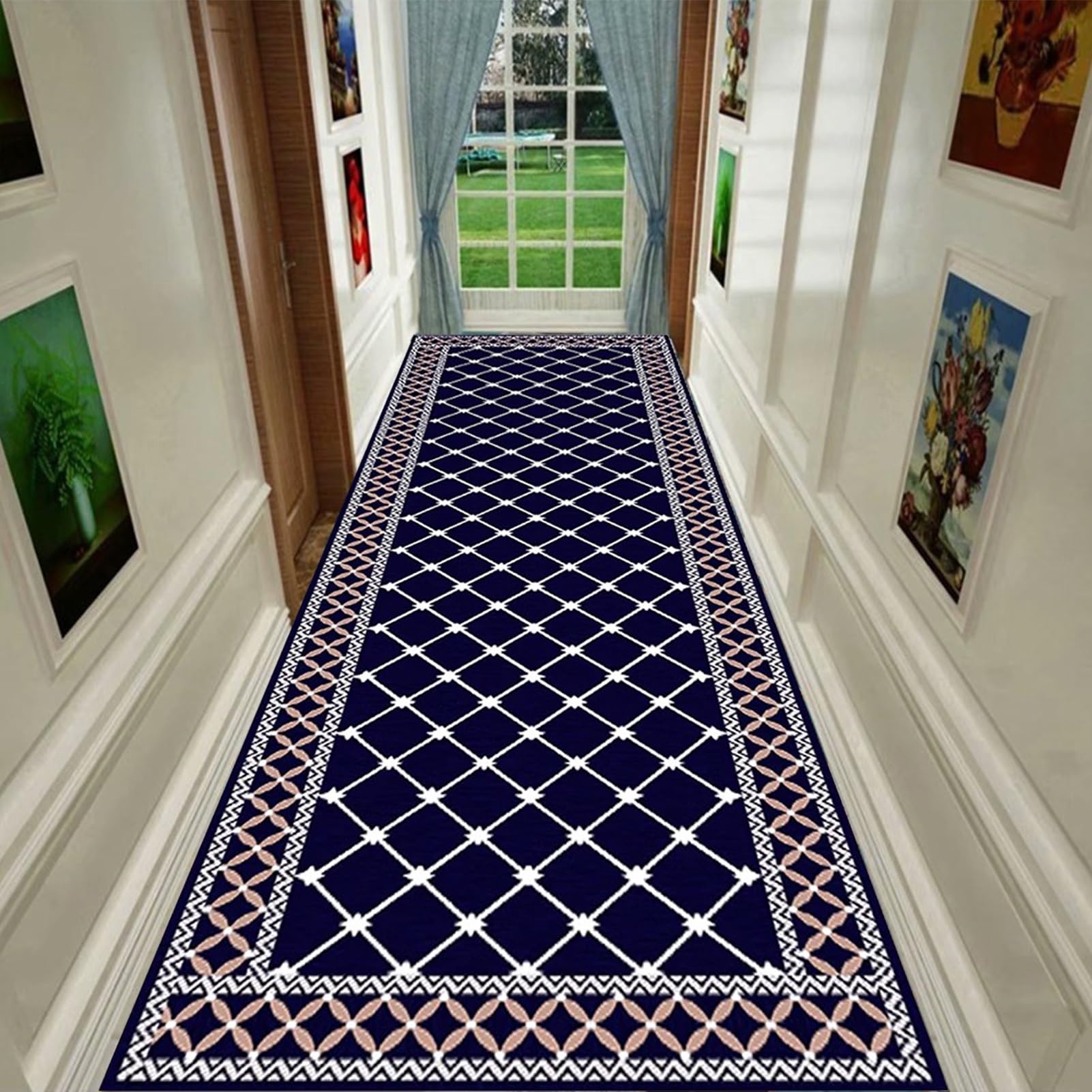 Alfombra Larga Antideslizante Para Pasillo O Cocina - Lavable, 90x300 Cm, Color Azul - Atrapa Suciedad Y Protege Suelos
