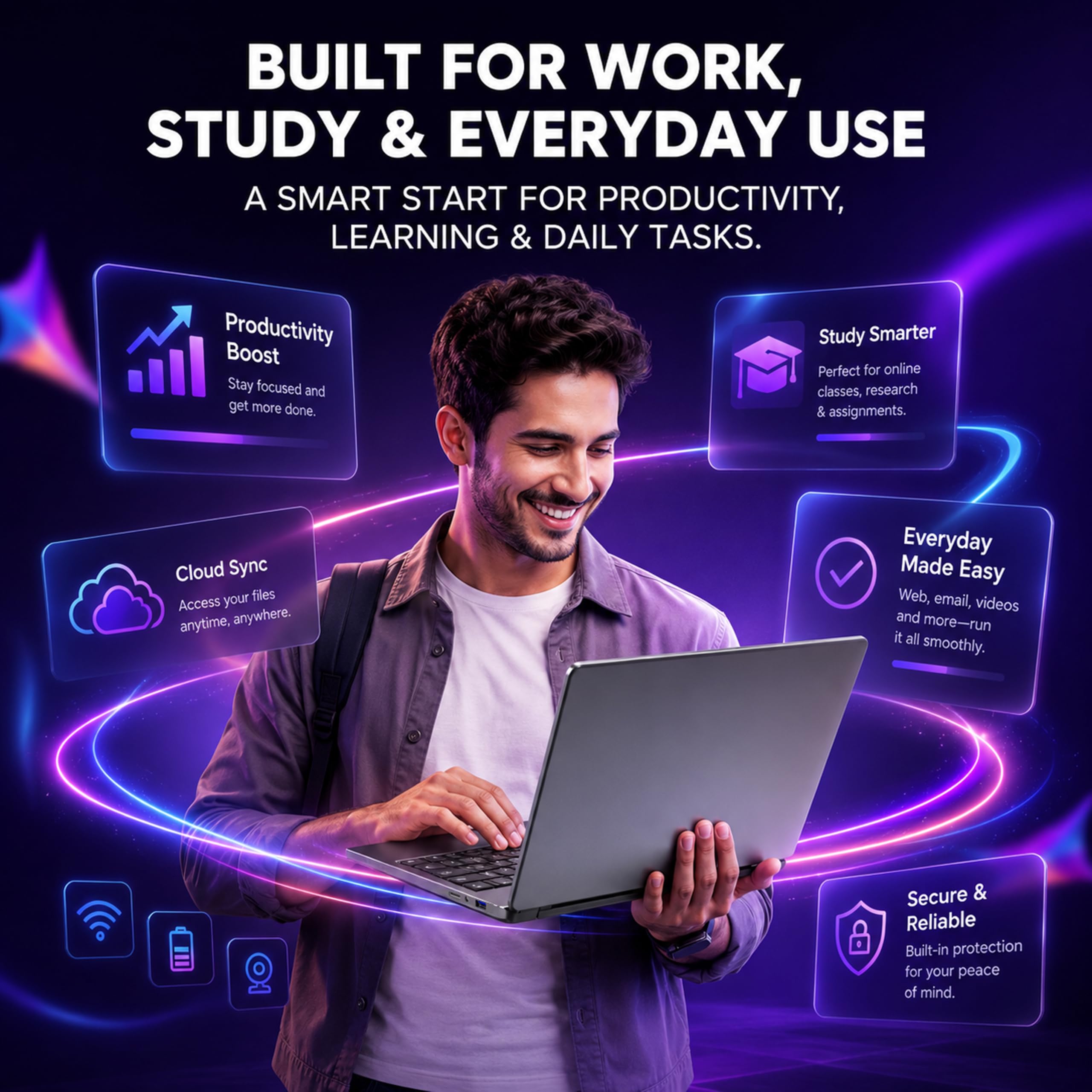 Ordinateur Portable 15.6" FHD Core i3-6100U Dual-Cœur, 8 Go RAM 256 Go SSD | PC Portable pour Étudiants, Télétravail et Bureau, Clavier Rétroéclairé, USB 3.0, HDMI, WiFi 5, Bluetooth 5.0