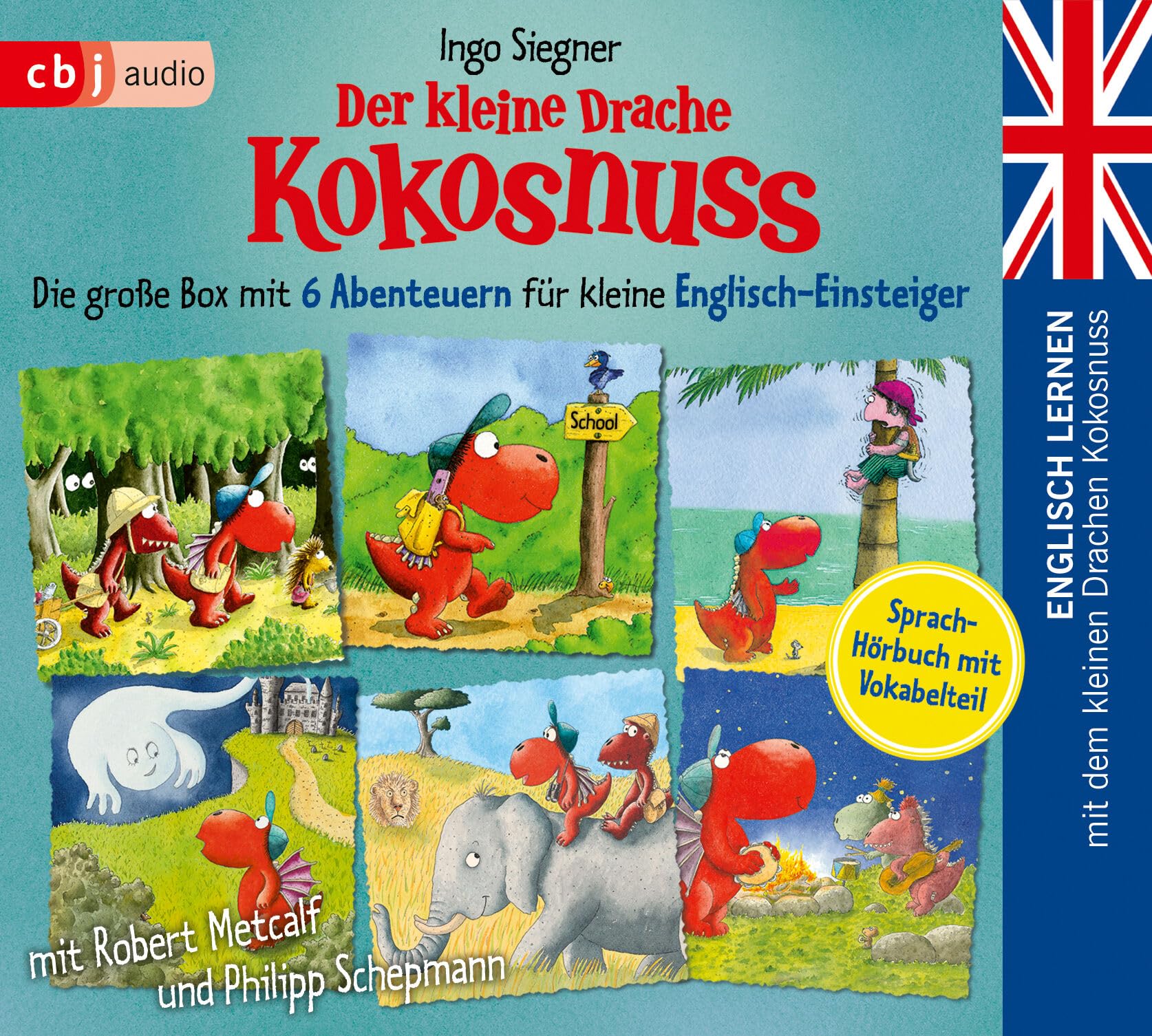Englisch lernen mit dem kleinen Drachen Kokosnuss – Die große Box mit 6 Abenteuern für kleine Englisch-Einsteiger: Der kleine Drache Kokosnuss kommt ... Spukschloss – Schulfest auf dem Feuerfelsen