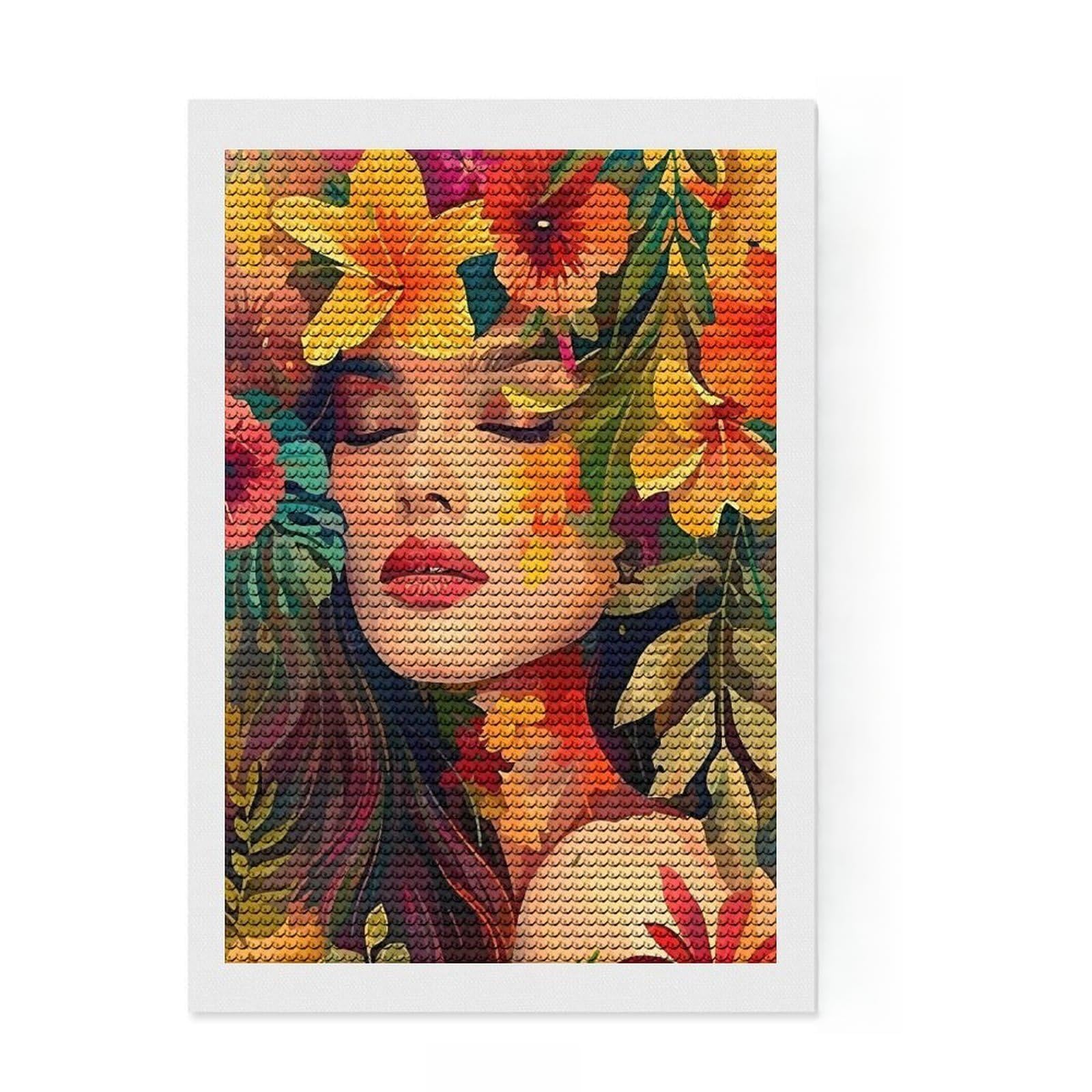 Junmoney Woman Surrounded by Flowers Diamond Style Art Kit 8"x12", Home Decoration, with Tool Kit, Decor Project, Aesthetic Room Decor