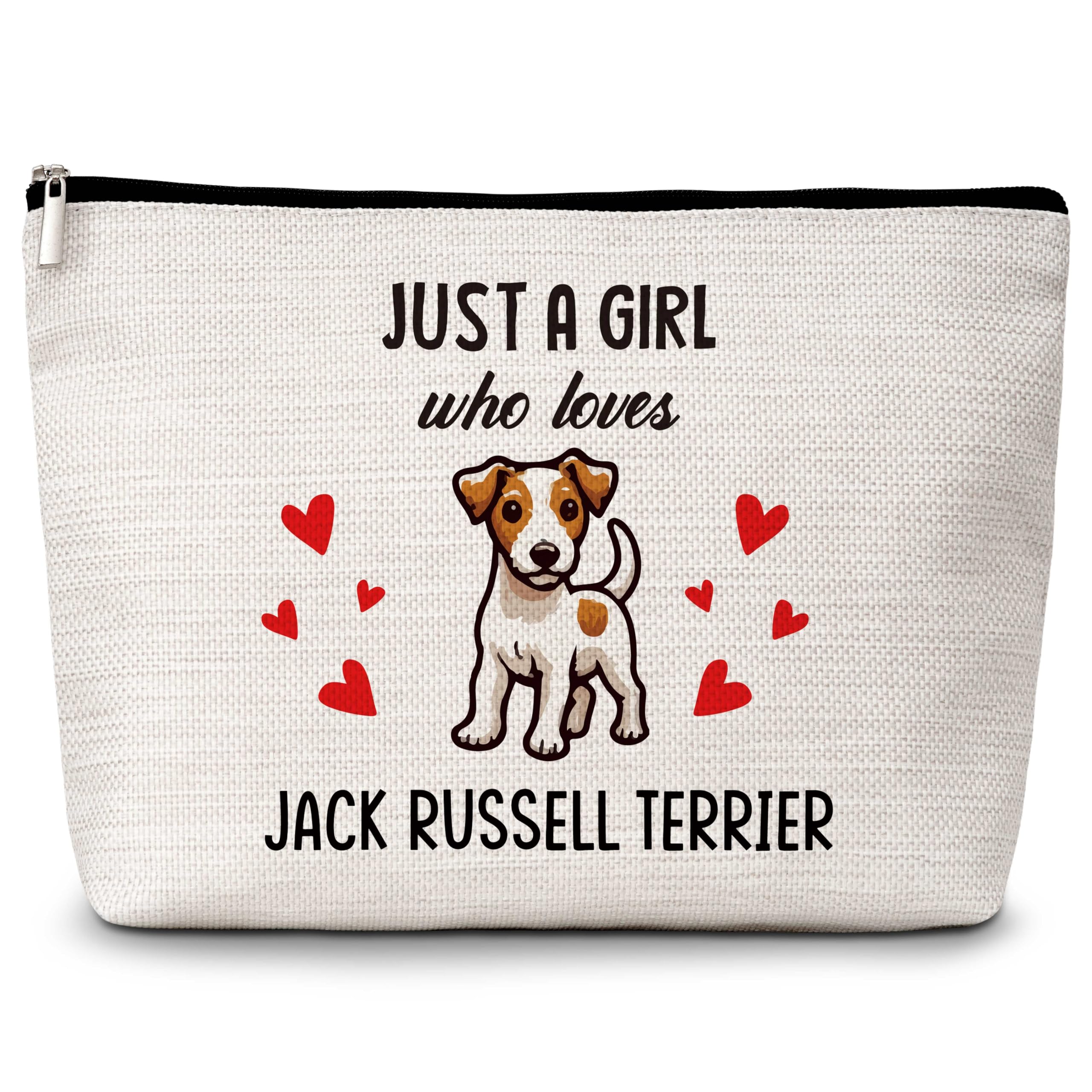 Dog Lover Gift Makeup Bags, Just A Girl Who Loves Dogs Cosmetic Bag, Jack Russell Terrier Makeup Pouch Gifts for Dog Lovers Pet Owners, Birthday