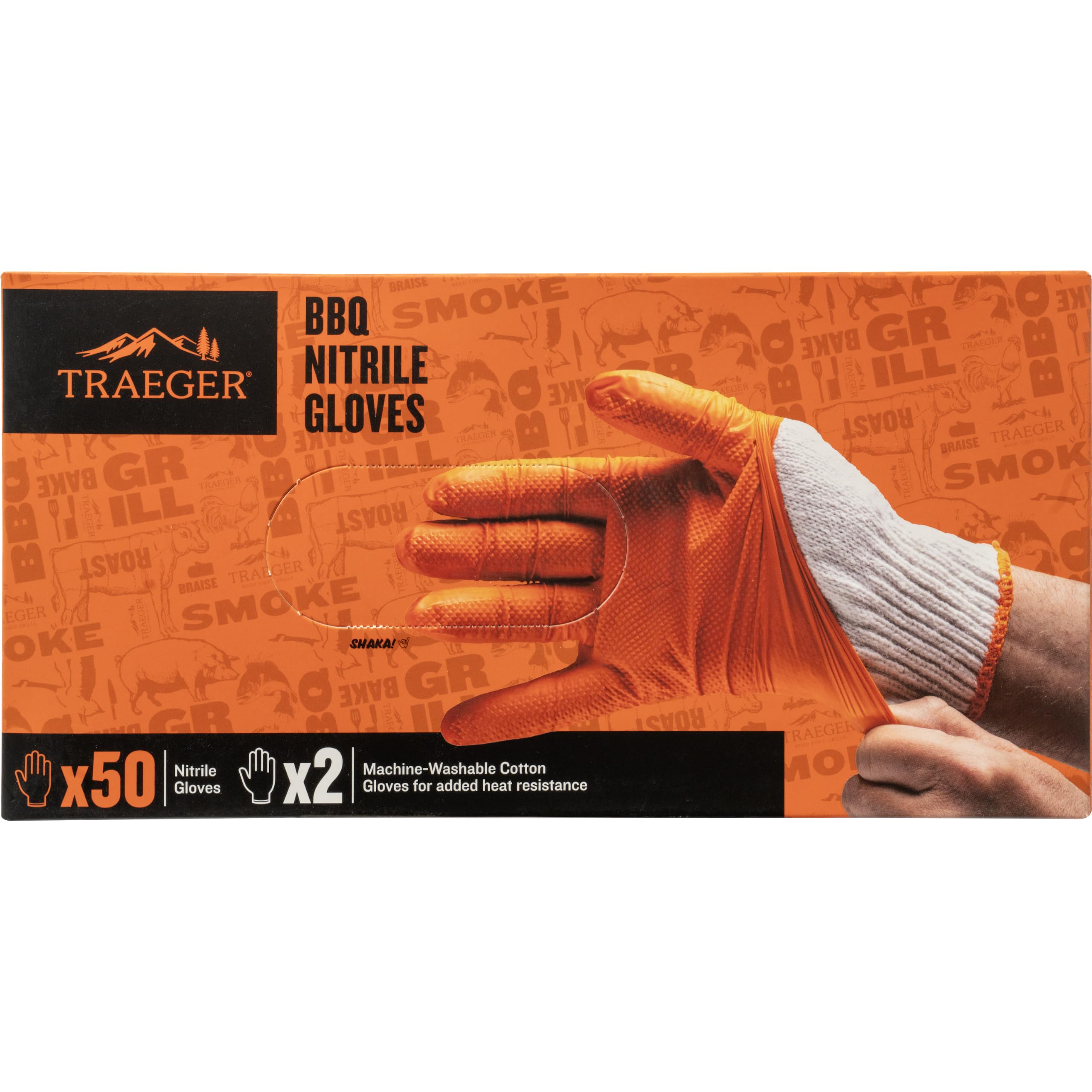 Traeger Grills BBQ Prep & Serve Guanti – 25 paia di guanti monouso in nitrile + guanti in cotone resistenti al calore per grigliare, maneggiare carne e preparazione di alimenti