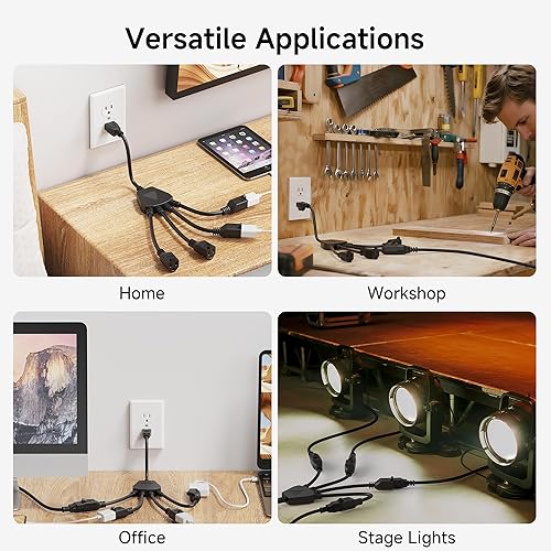 Miniatura 7 de Cable Matters Paquete de 2 cables divisor de alimentación de 4 tomas, 1.5 pies, NEMA 5-15P a NEMA 5-15R Y, protector de salida de 16 AWG, cable de