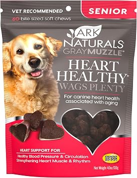ARK NATURALS Gray Muzzle Heart Healthy Wags Plenty Dog Chews, Vet Recommended for Senior Dogs to Support Heart Muscle, Blood Pressure and Circulation, Natural Ingredients, 60 Count,Red,71002
