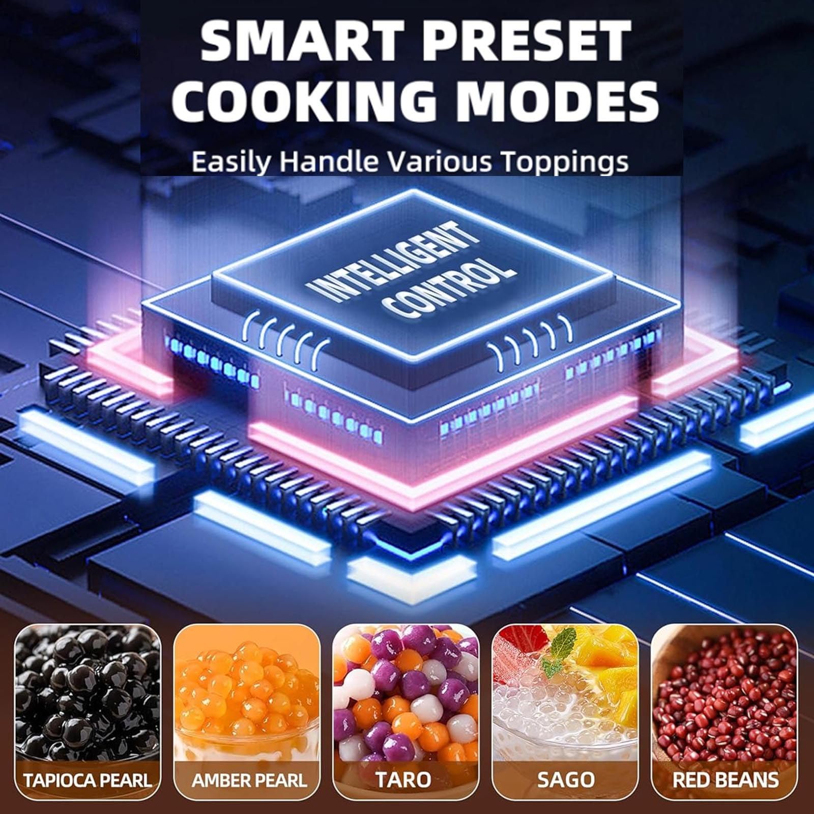 Smart Pearl Cooker 5L,900W Vollautomatischer Perlentopf | Kommerzieller Boba-Perlen-Tapioka-Kocher, | Perlenkocher Aus Braunem Zucker | Antihaftbeschichtung/Touchscreen,Black