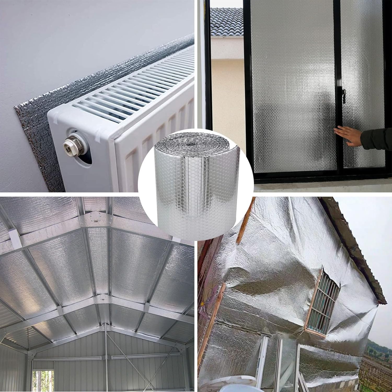 Odblaskowa Podwójna Aluminiowa Folia Bąbelkowa Rolka Izolacyjna Samoprzylepna, Osłona Termiczna Izolacja Termiczna Bariera Promiennikowa Do Okien Kanały Rv Grzejnik Szopa Dachowa, Silver, 1 * 15m