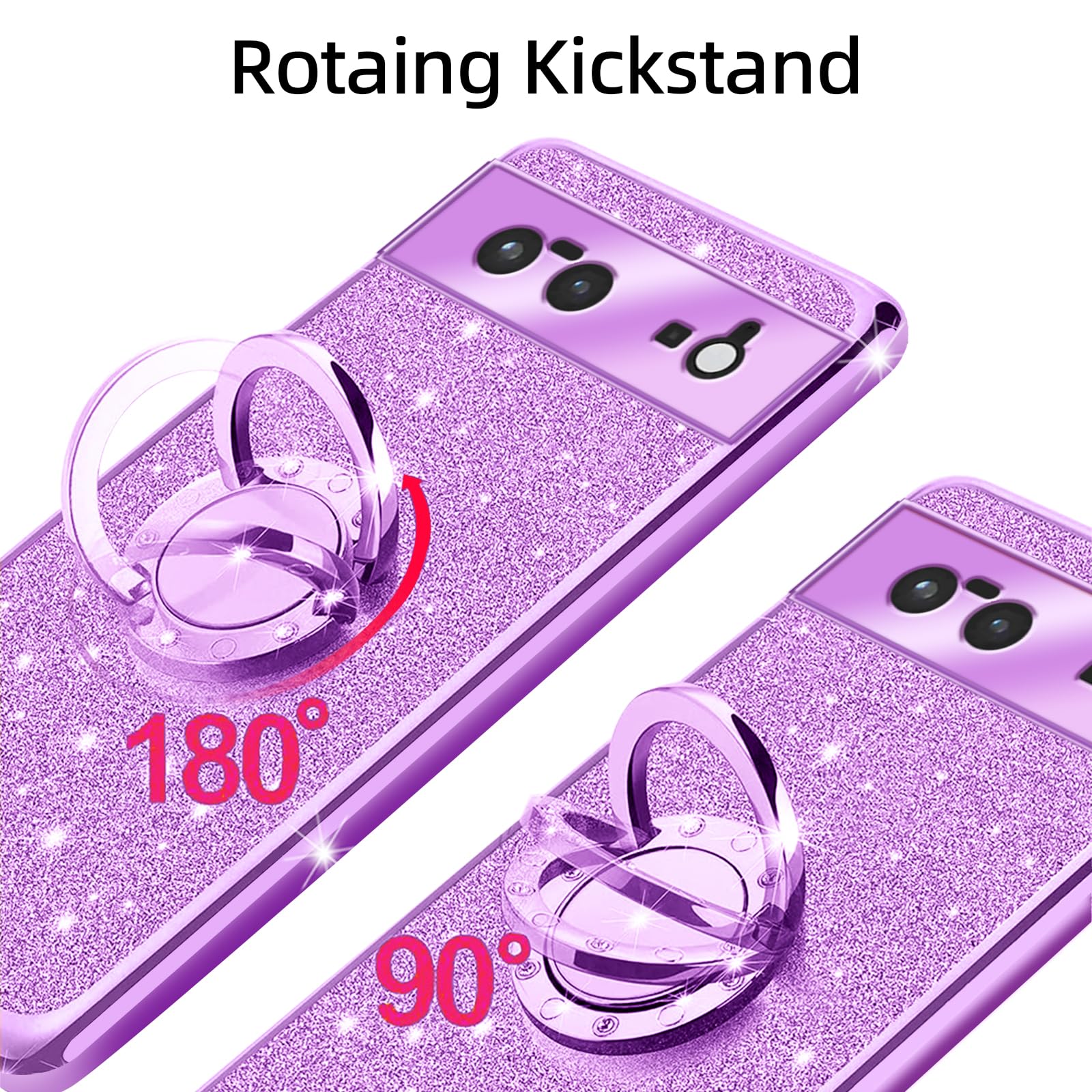 For Google Pixel 6a Case,Clear Cute Glitter Bling 3-Layer