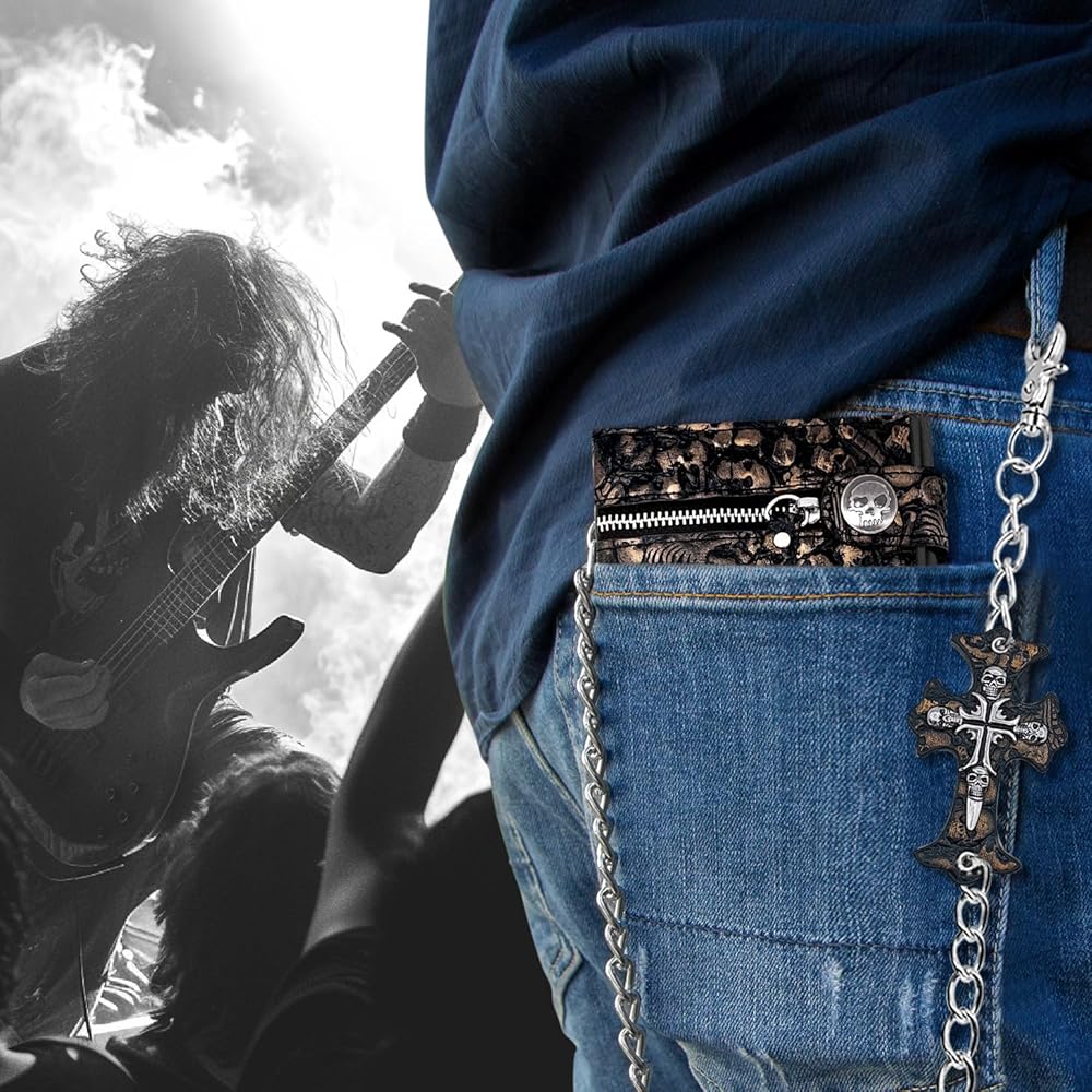 Amazon.com: Girinme Long Chain Wallet Leather Skull Gothic Punk