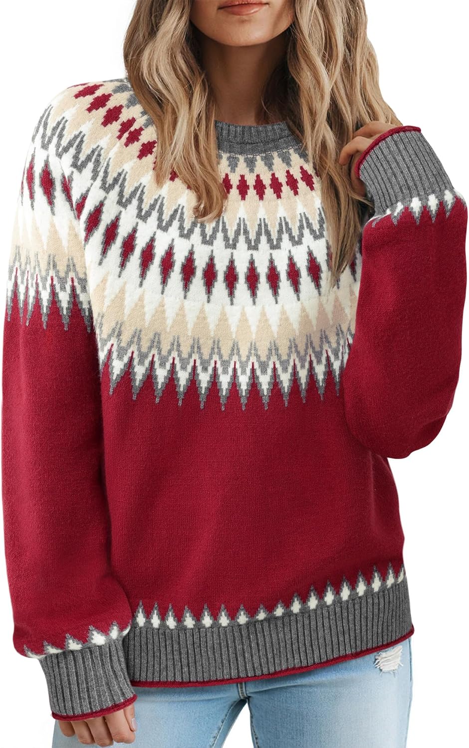 Messic Womens Fall Sweaters 2025 Long Sleeve Colorblock Pullover Casual Knit Winter Oversized Tops M-2XL