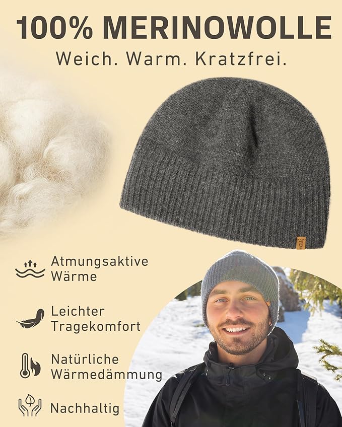 TOP-EX XL/XXL Wintermuts, merinowol, warme gebreide muts met manchetten