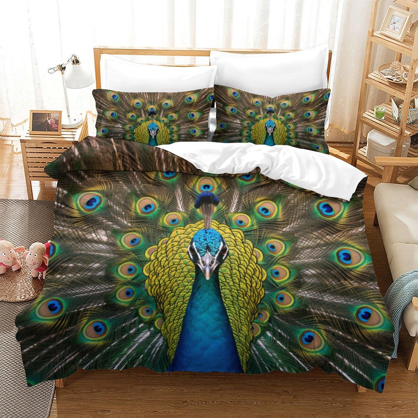 Housse de couette Super King 260x220 cm avec fermeture éclair Le Paon pour lit adulte