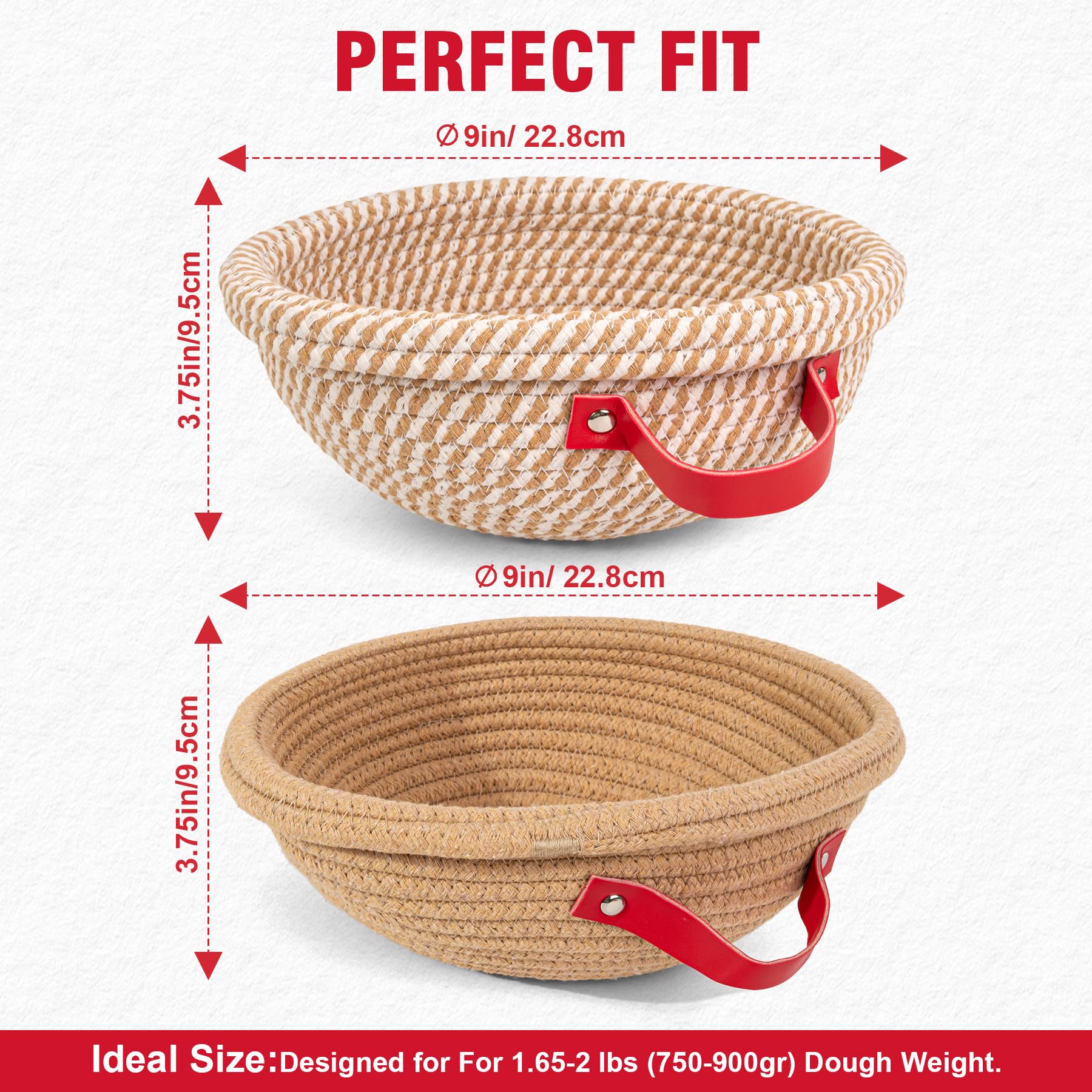 Set di cestini da fermentazione per impasto acido, 2 x 23 cm, rotondi, con rivestimento e coperchio, set di accessori per la fermentazione, accessori da forno, regalo per donne, mogli, madri e