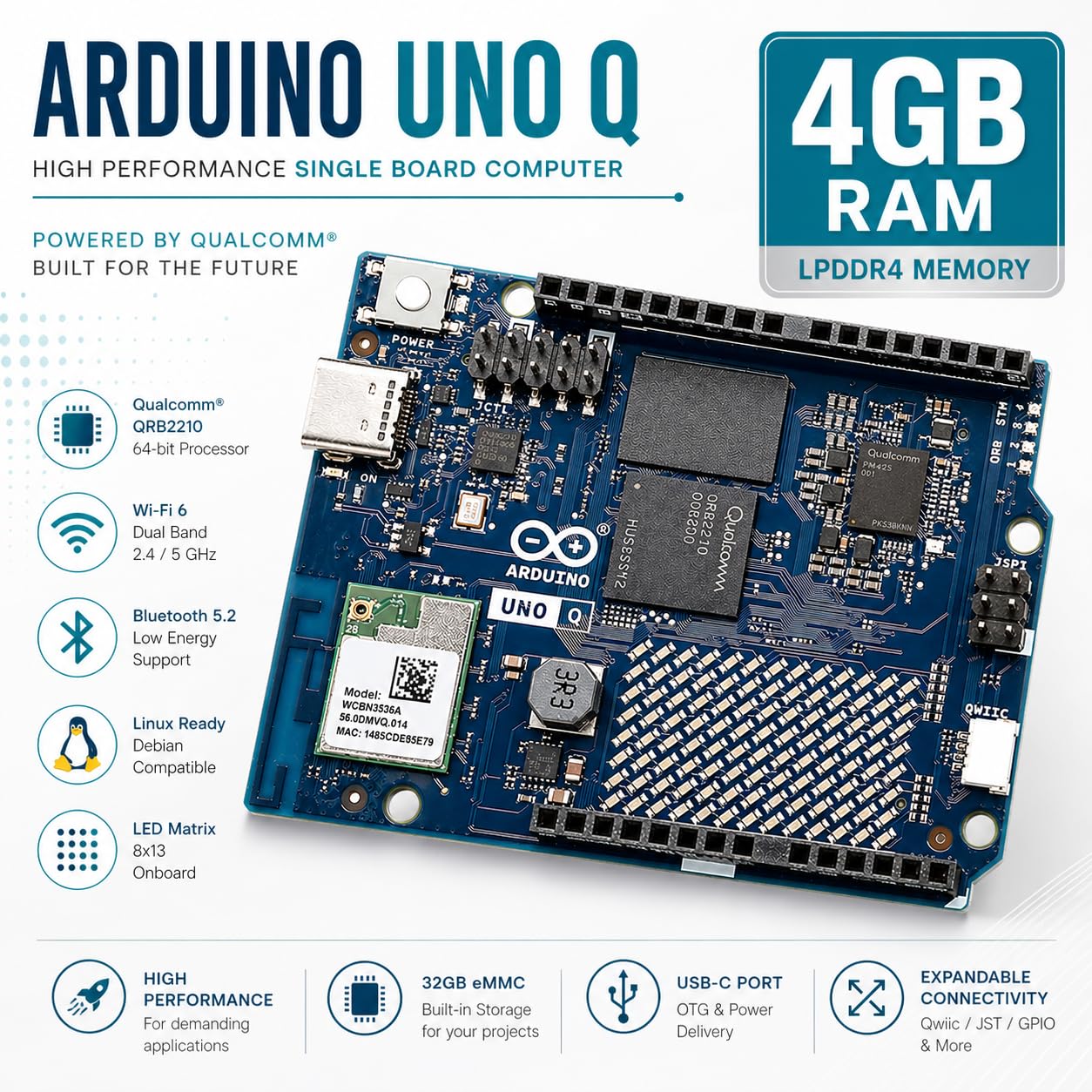 Hutopi Starter Kit AI & Embedded – compatibile con Arduino, 4 GB RAM, 32 GB eMMC, Hub USB-C, alimentatore, cavi jumper e accessori
