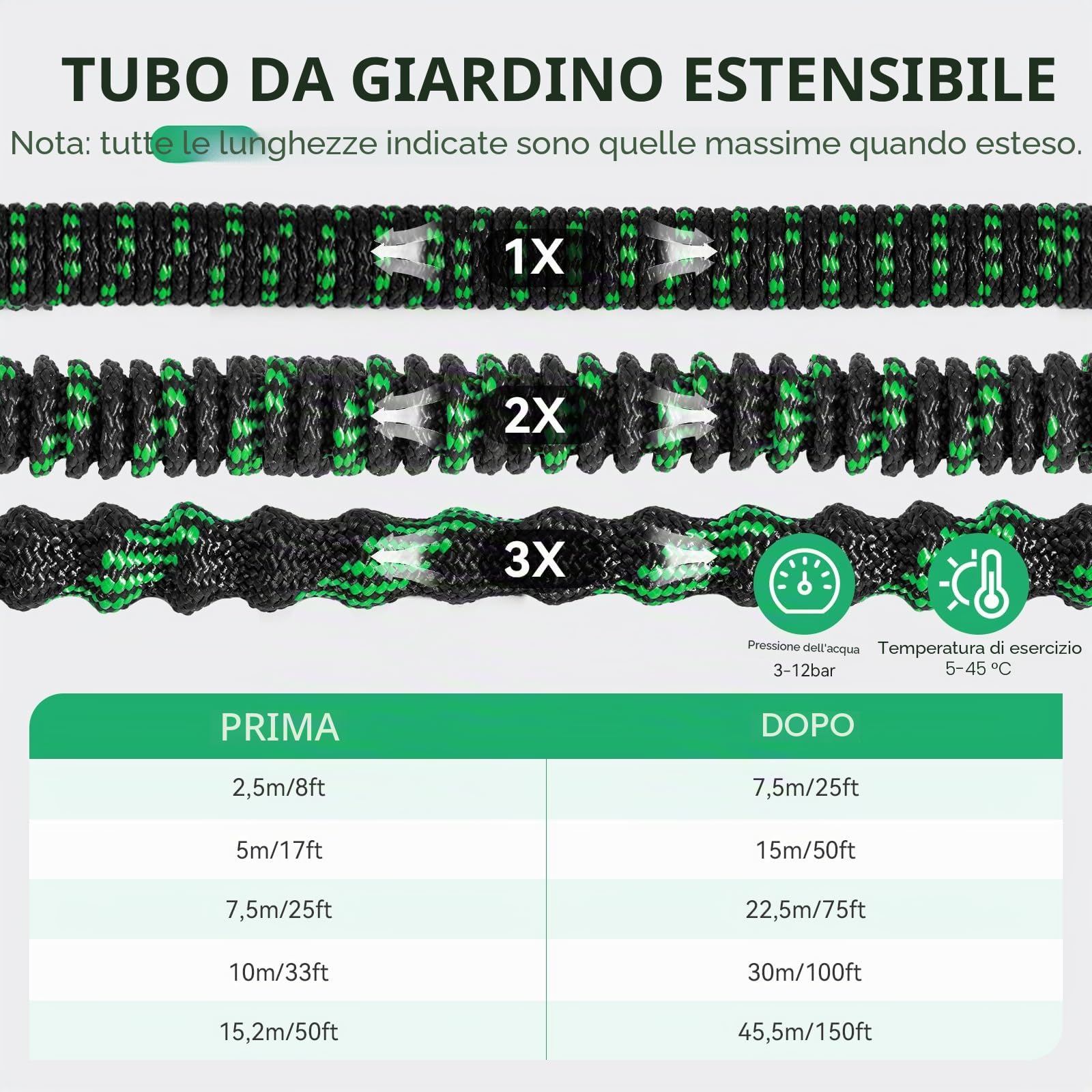 Yofidra Tubo da Giardino Estensibile 30M/100FT, Leggero, Pistola 10 Funzioni e Raccordi Metallo, Tubo Flessibile per Innaffiare, Lavare Auto e Terrazzo(Nero e verde)