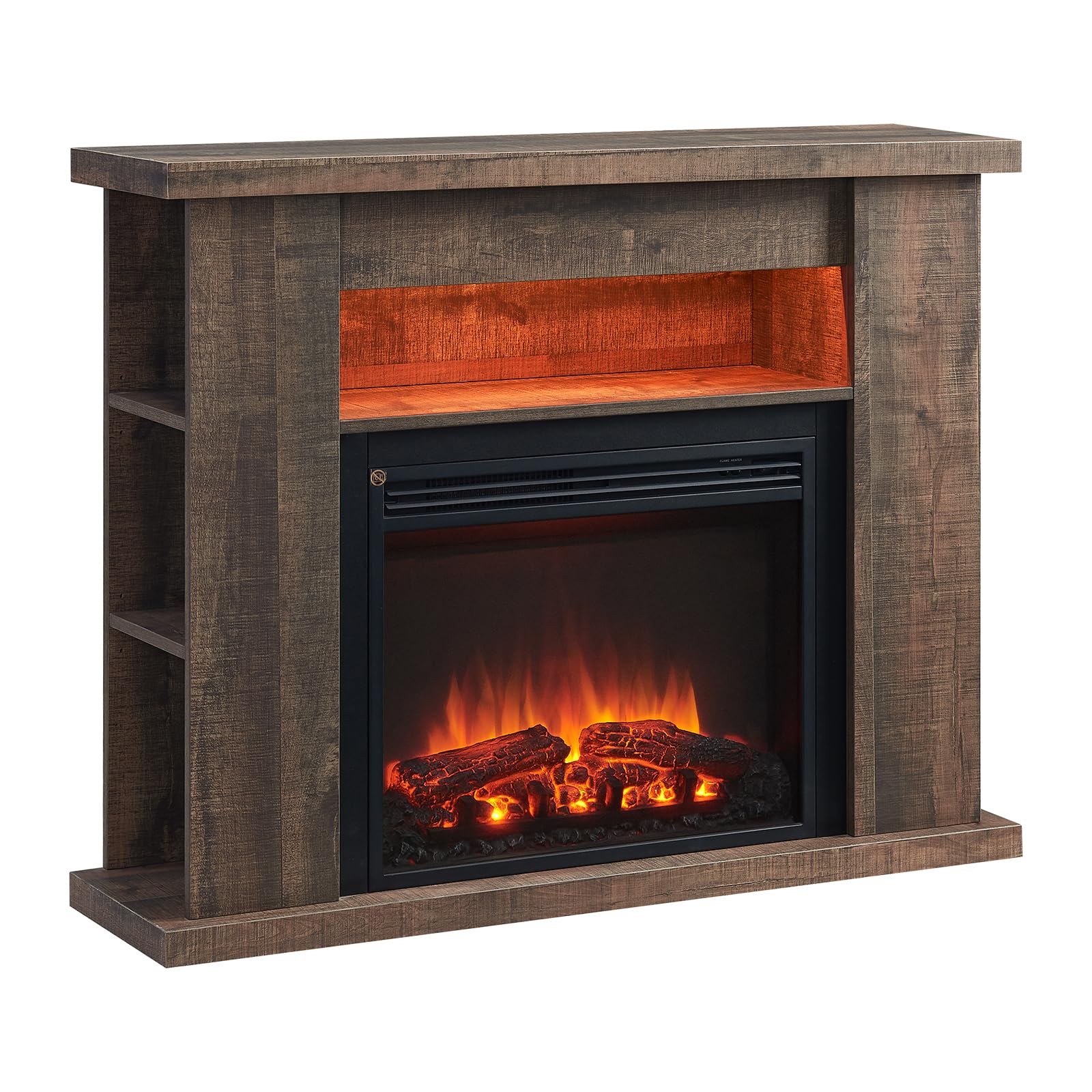 Flamme Rustic Dark Oak 43" Lipson Electric Fireplace Suite Colour With Storage Shelves Includes 2Kw Heater With Glass Fronted Flame Effect, Remote