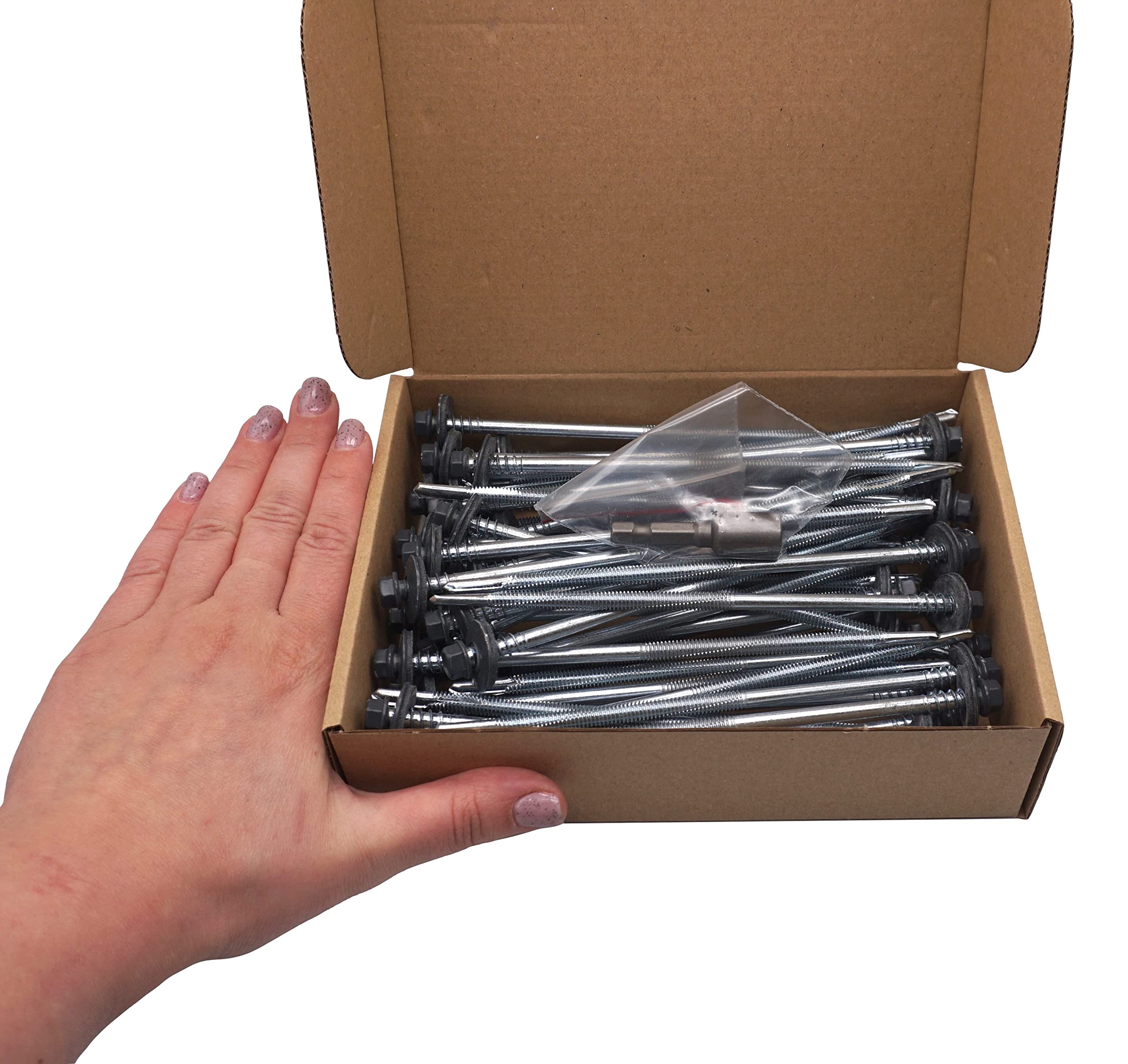 (50 Stück) Lackierte selbstbohrende 5,5 x 150 mm Schrauben mit EPDM-Unterlegscheiben für Sandwichplatten, Sechskantkopf (Anthrazitgrau, RAL 7016)