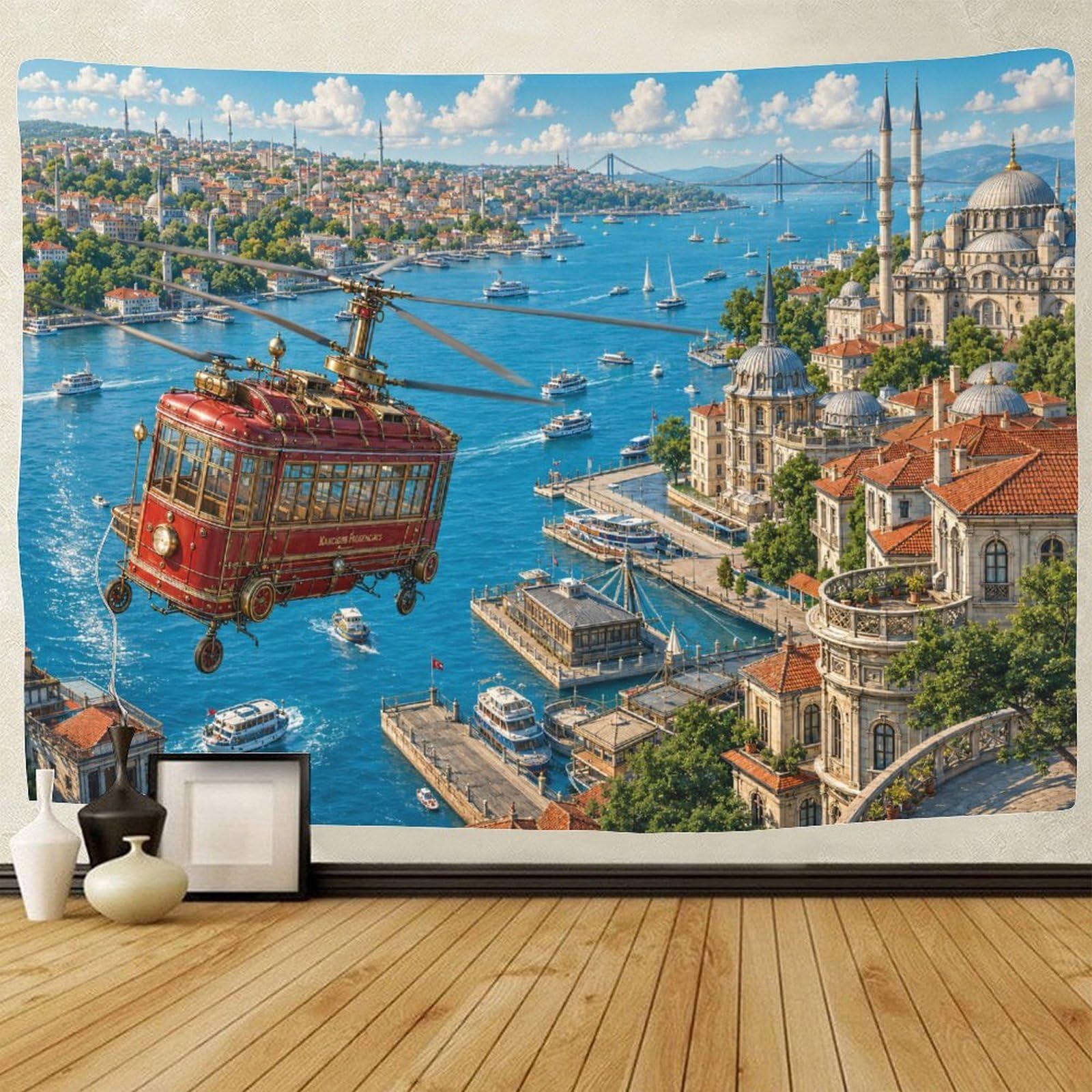 GPMNBCXZK Retro Futuristic Helicopter 3D Print Wall Tapestry Wall Hanging Decor Tapestries Poster Curtain Living Room College Dorm 130cmx150cm