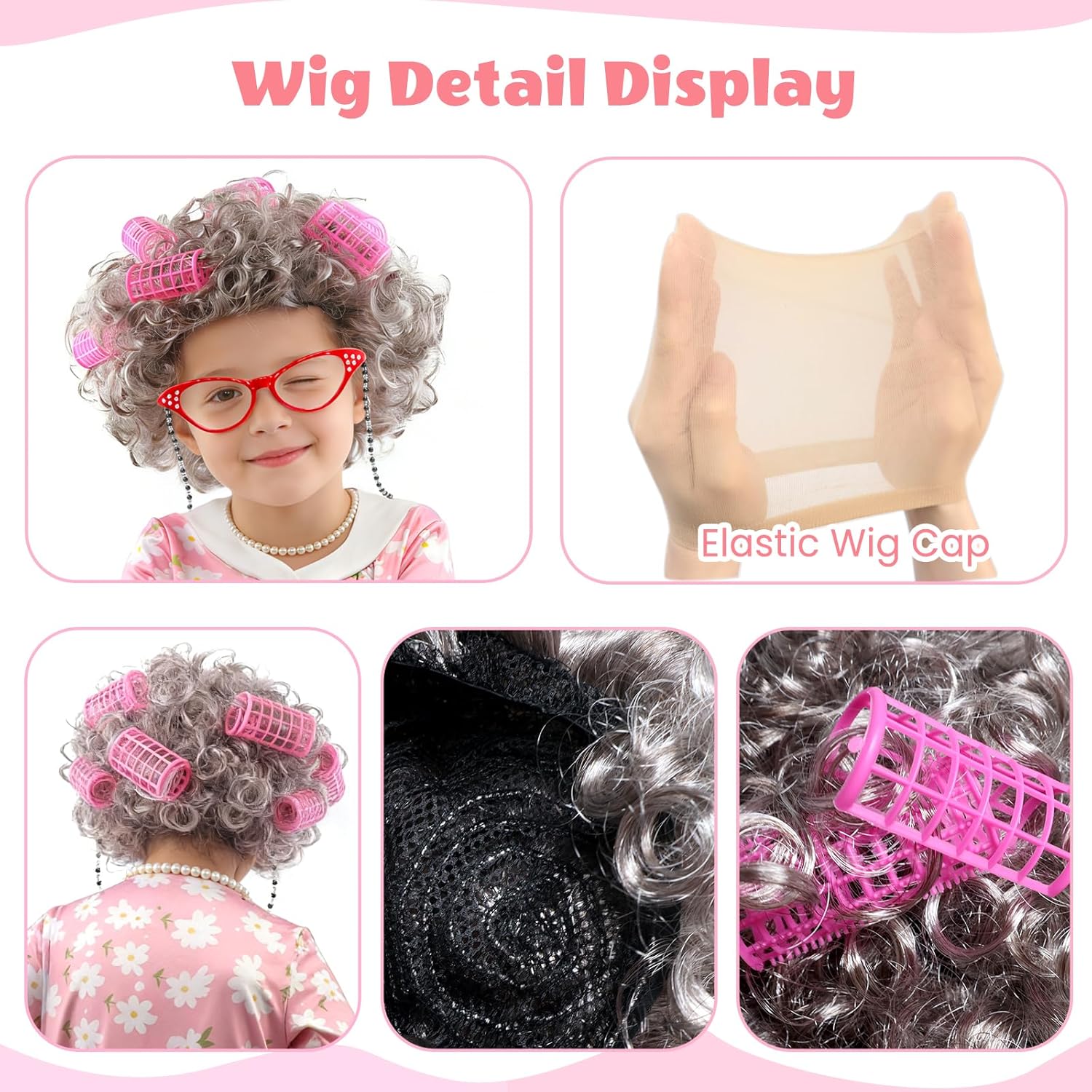 Old Lady Costume for Kids with Wig and Accessories Grandma Outfit 100 Days of School Costume for Girls - Image 4