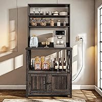 Vista 21 de YITAHOME Soporte de cocina para microondas con estante para vino, estante para vino, estantes de almacenamiento pequeños para botellas de licor