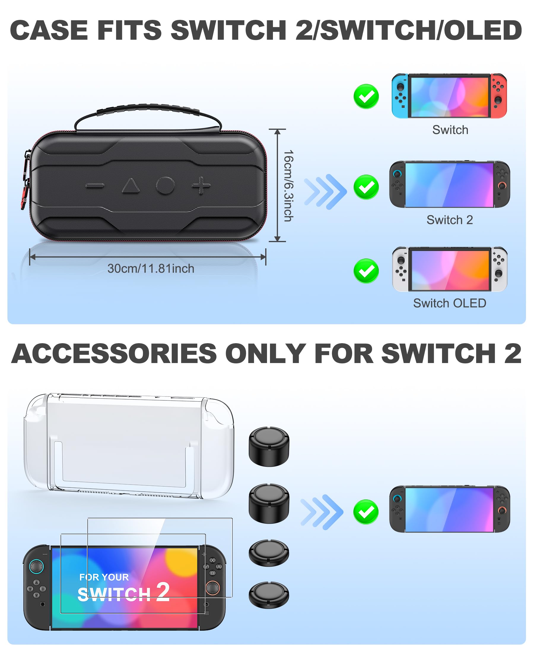 Borsa per il trasporto compatibile con Nintendo Switch OLED/Switch Console, custodia rigida per switch portatile, borsa da viaggio con tasche per accessori e con 10 giochi di archiviazione, nero