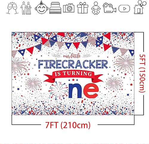 Miniatura 5 de Mocsicka Telón de fondo del primer cumpleaños del Día de la Independencia, 4 de julio, Our Little Firecracker is Turning One First cumpleaños,