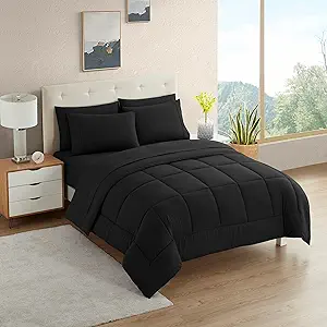 California King Comforter Set - Soft & Breathable 7-Piece Bedding Collection - 1 Comforter, 1 Fitted Sheet, 1 Flat, 4 Pillowcases - Deep Pocket - Premium Quality - Ideal for All Seasons, Black