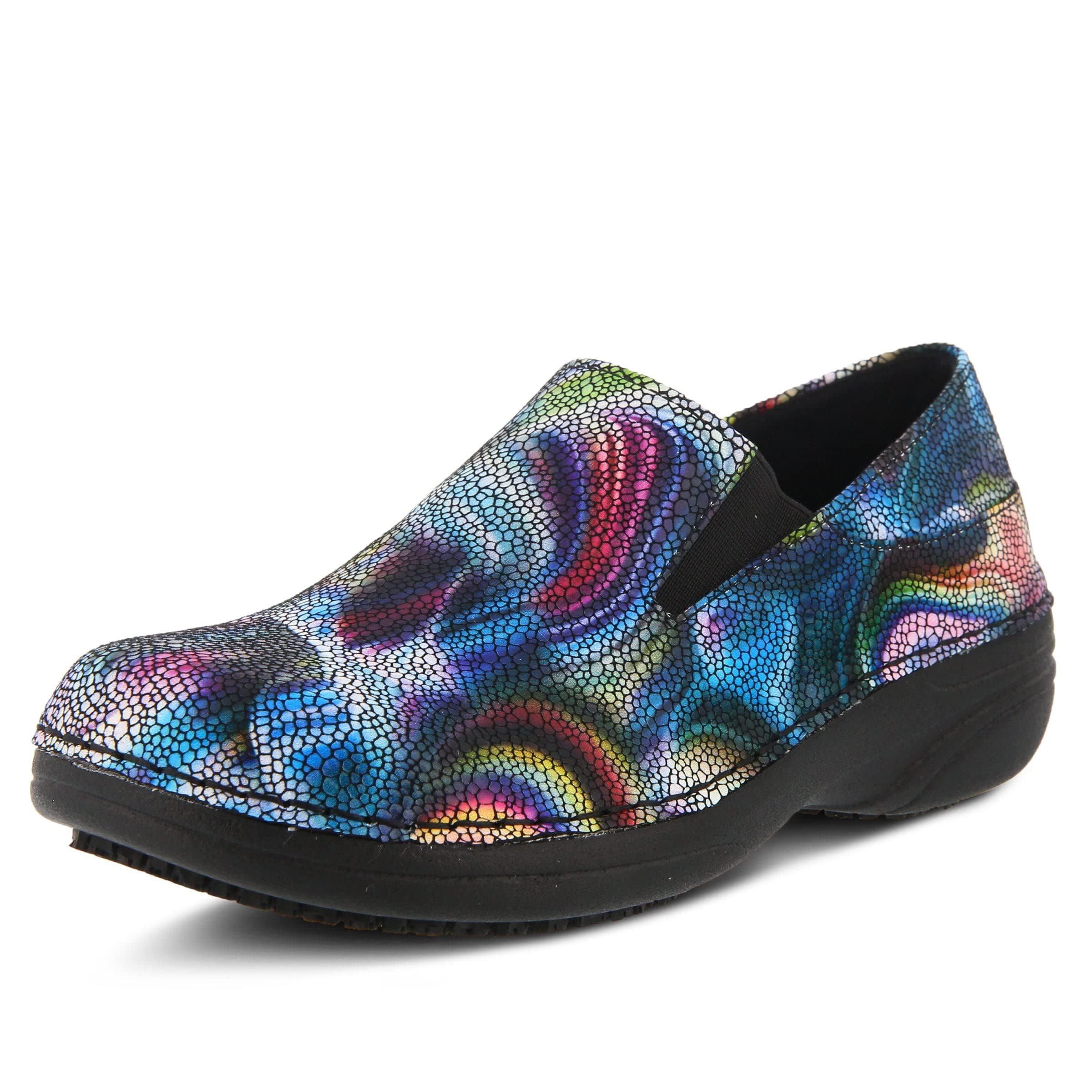 Spring Step Manila Slip-On Professional Nursing Shoes for Women - Women's Uniform Shoes with Round Toe, Closed Back, and Printed Leather - Nursing Clogs for Women