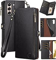 Vista 27 de XcaseBar Funda tipo cartera para Samsung Galaxy S21 con cremallera y tarjetero de crédito [bloqueo RFID], funda de piel sintética con tapa