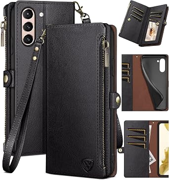 XcaseBar for Samsung Galaxy S21 Plus Wallet case with Zipper Credit Card HolderRFID Blocking, Flip Folio Book PU Leather Phone case Shockproof Cover Women Men for S21 Plus case Black