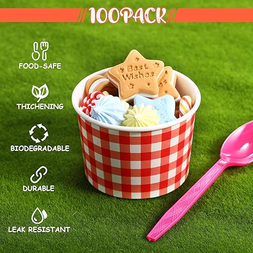 Miniatura 10 de Vasos de papel para helado de 9 onzas, tazones de papel desechables a granel, para pícnic, postre, búfalo, aperitivos, taza de papel a cuadros para
