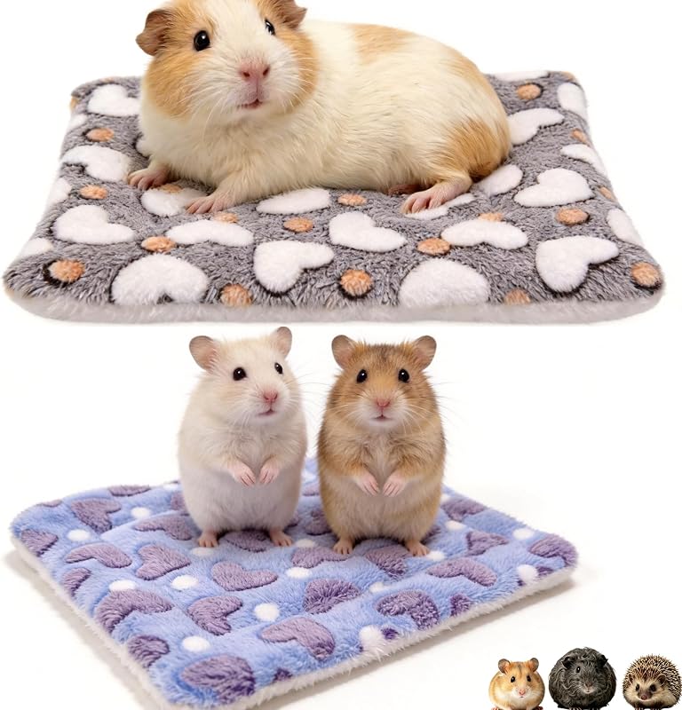 2 piezas de cama para conejillos de indias, 9 x 13 pulgadas, 2 colores, impermeable, lavable, suave, forro polar, forro para jaula, ropa de cama para animales pequeños, estera cálida, reutilizable, acogedora superficie para dormir para hámster sirio, erizo, planeador de azúcar