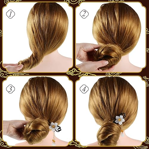 Miniatura 6 de Palillos chinos para el cabello, 2 unidades, diseño de flores, retro, palillos de madera con borla, horquilla hecha a mano para mujeres, accesorios