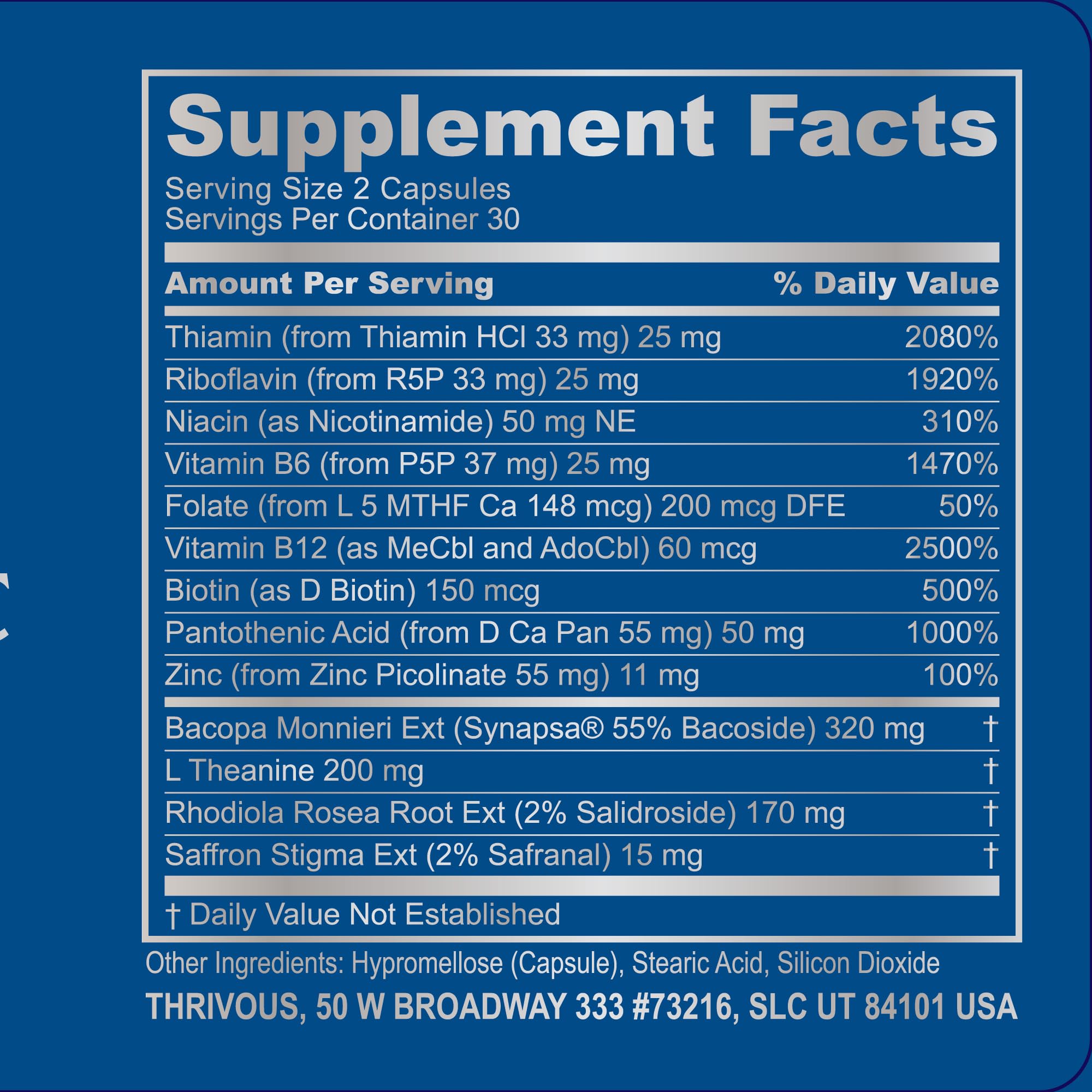 Thrivous Clarity Daily Nootropic – Cognitive Support & Mood Formula with Bacopa (Synapsa®), L-Theanine, Rhodiola Rosea, Vitamin B Complex & Zinc Picolinate – 60 Vegan Capsules — Amazon image 4