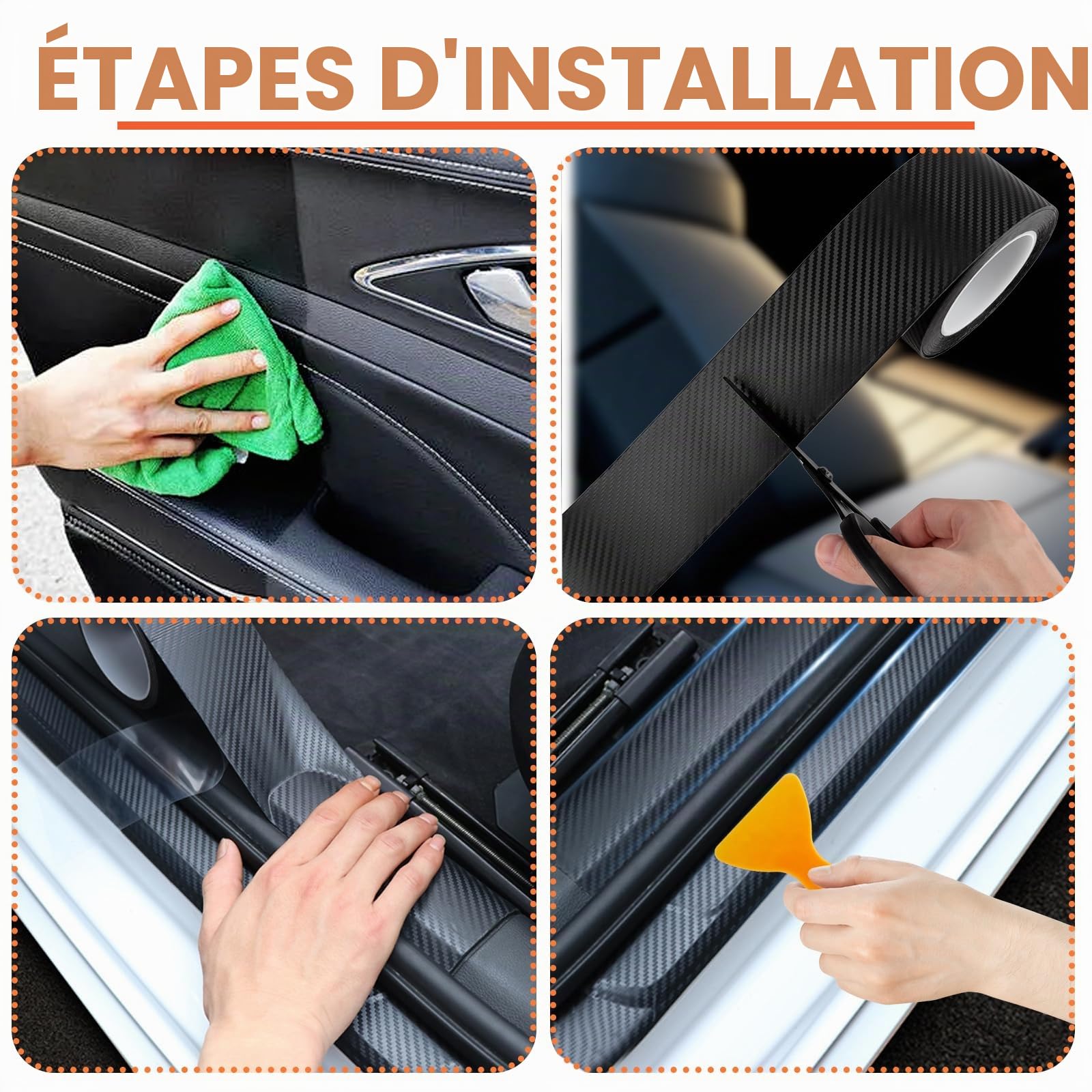 AKOLAFE 10M x 10CM Protection Seuil de Porte Voiture Fibre de Carbone Autocollante Film de Protection Carrosserie PVC Anti-Rayure Protecteur de Seuil Voiture Universel Noir