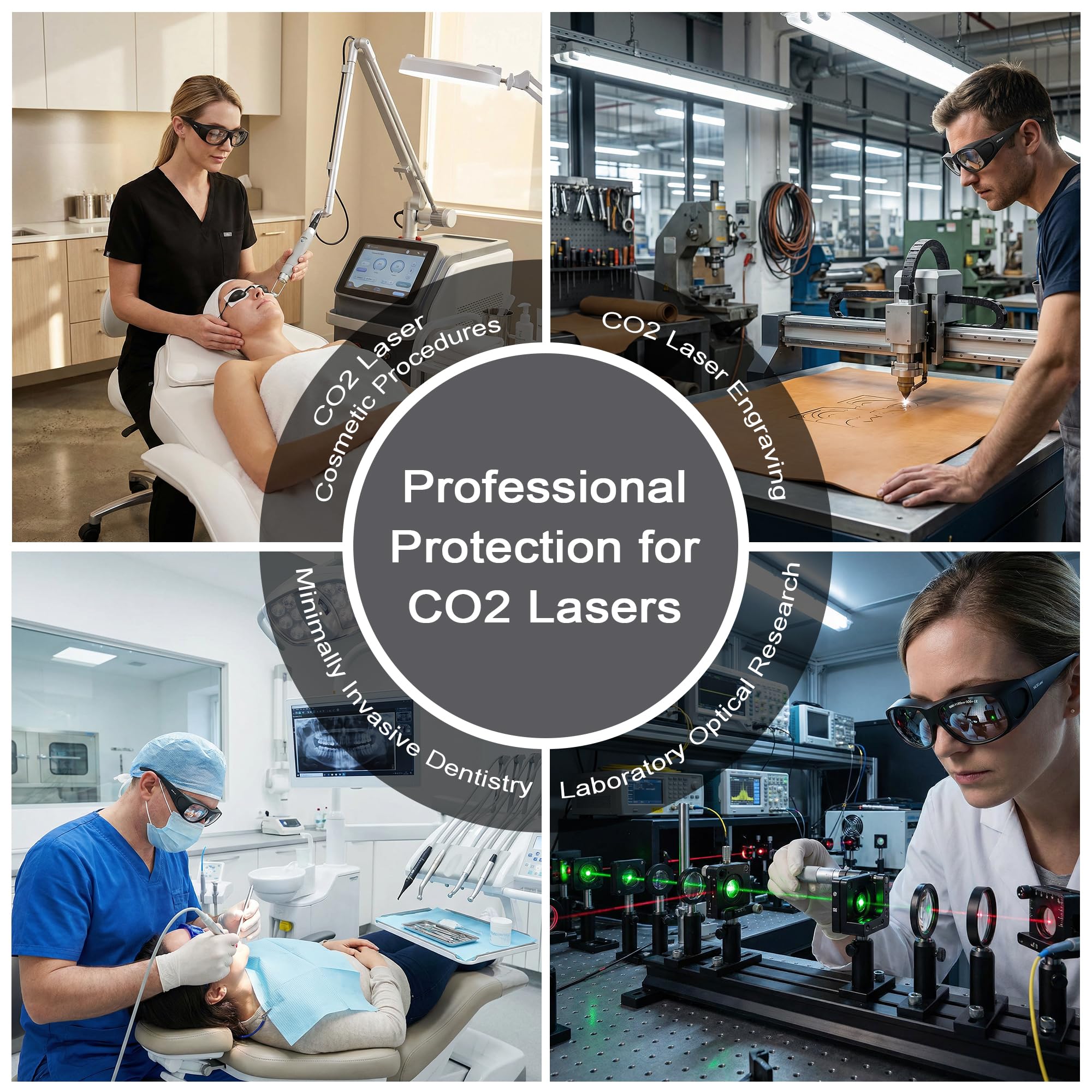 MCWlaser Lunettes de protection laser CO2 10600 nm 9000-11000 nm OD5+ Lunettes de protection laser Type d'absorption Lunettes laser CO2 pour gravure laser CO2 Découpe de traitement de beauté