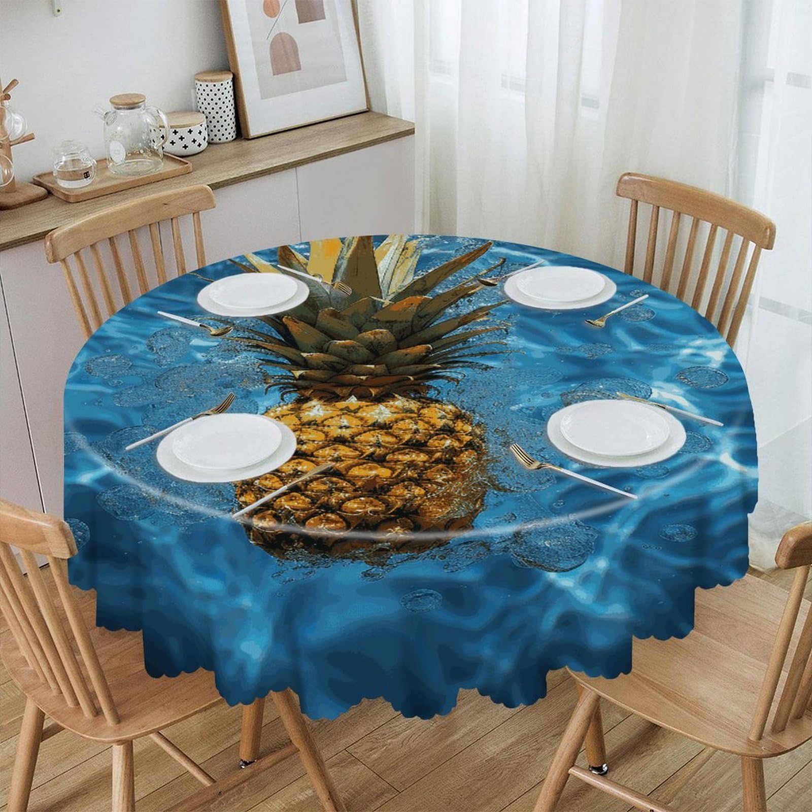 FekiLoot Pineapple in The Pool Round Tablecloths 60 Inch Resistant Washable Polyester Table Cloth Style Decorative Circle Fabric Table Cover for Dining Kitchen Party Farmhouse Outdoor
