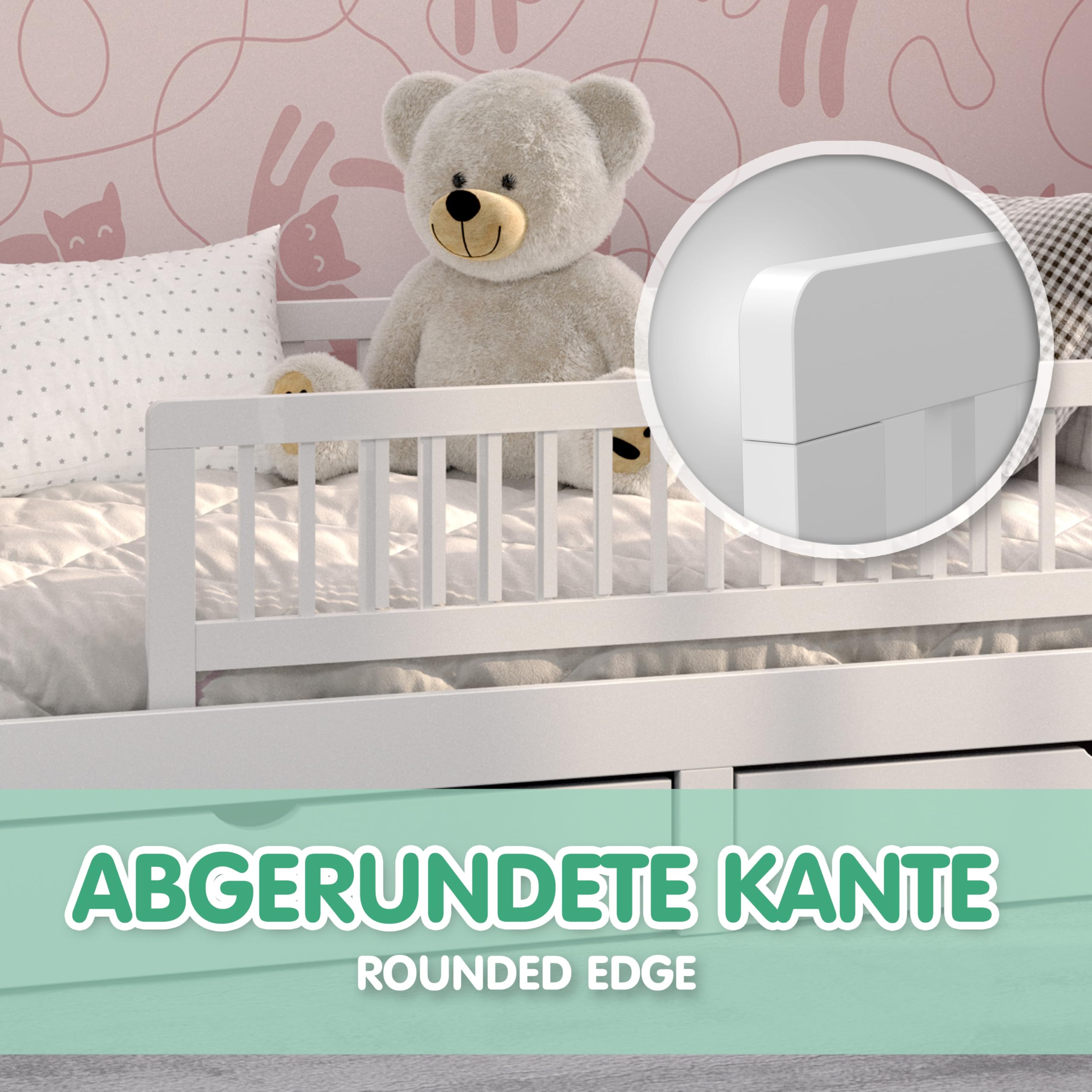 CADANI barrière de lit pour Enfant – Protection Anti-Chute Pliable en Bois Massif pour lit Parental et lit d’Enfant, Couleur Blanc, 115 x 40 cm