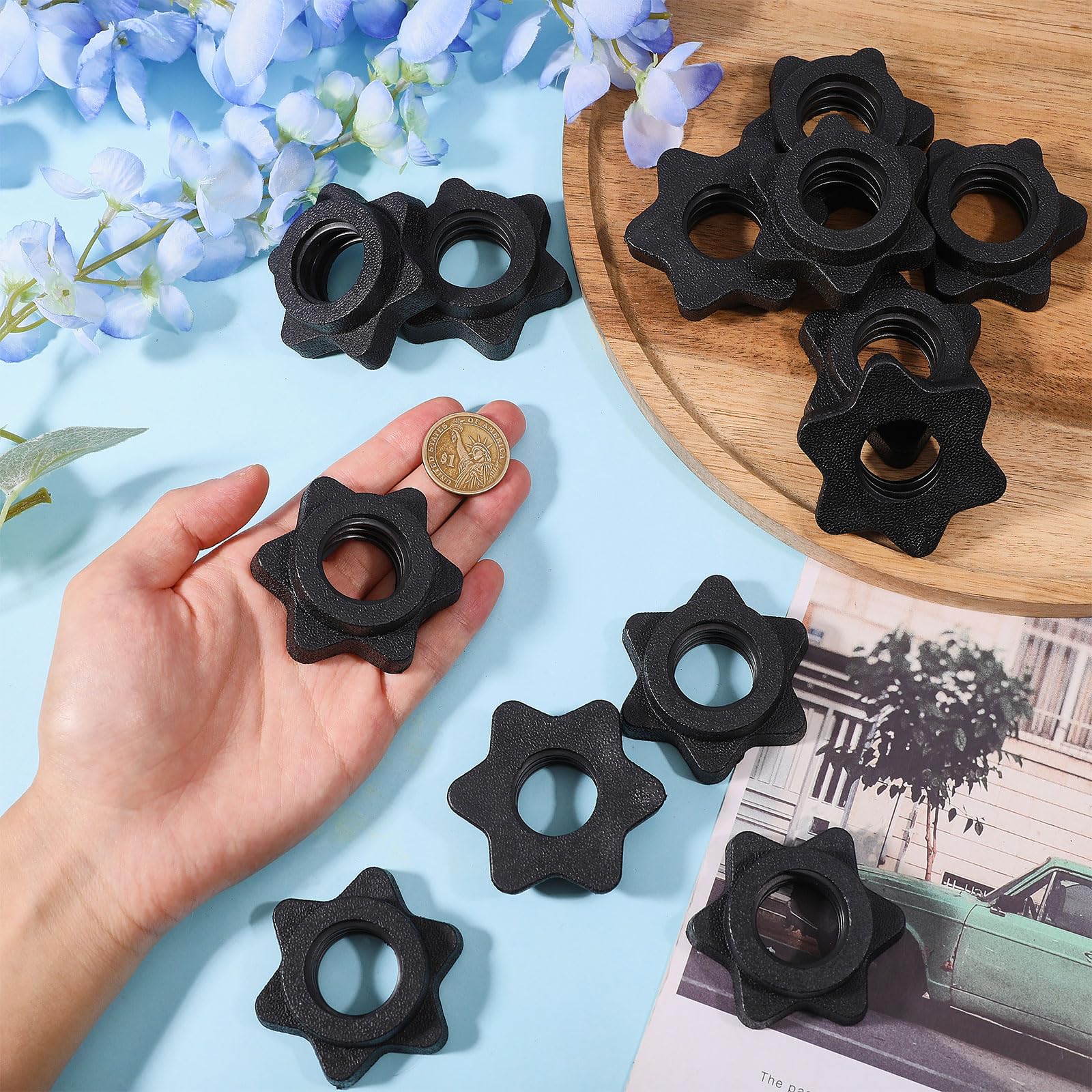 16 tapas de cierre Spinlock de plástico para barra de pesas, 25 mm, tuercas hexagonales para entrenamiento de fuerza, fitness y deportes