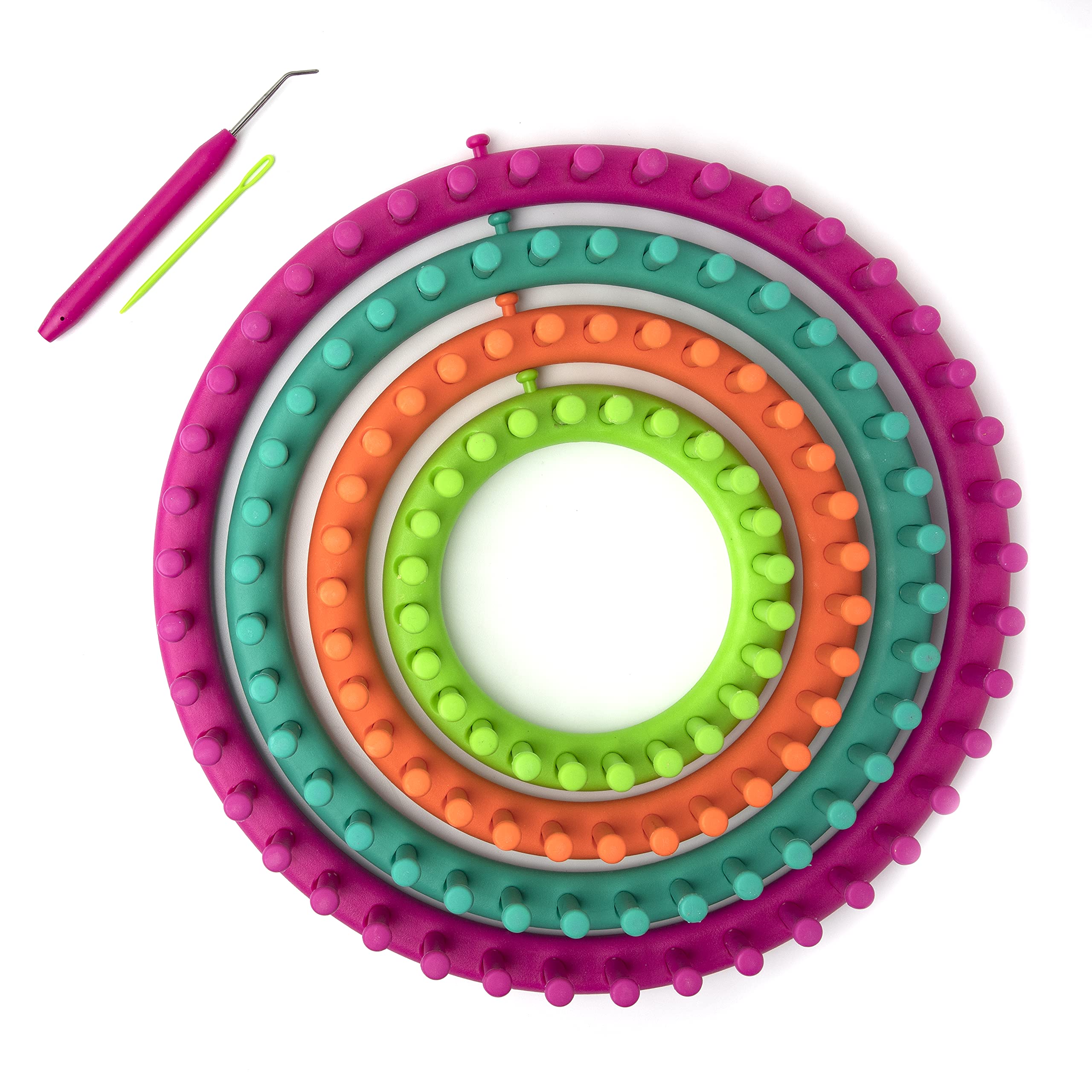 Cousin DIY Knitting Round Set-4 Looms, 1 Hook, 1 Needle, Multicolor